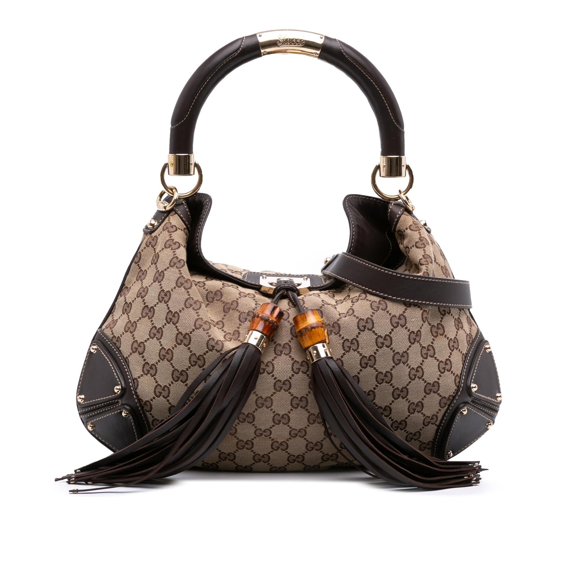 Gucci GG Bamboo Indy Canvas Medium Shoulder Bag Hobo 3