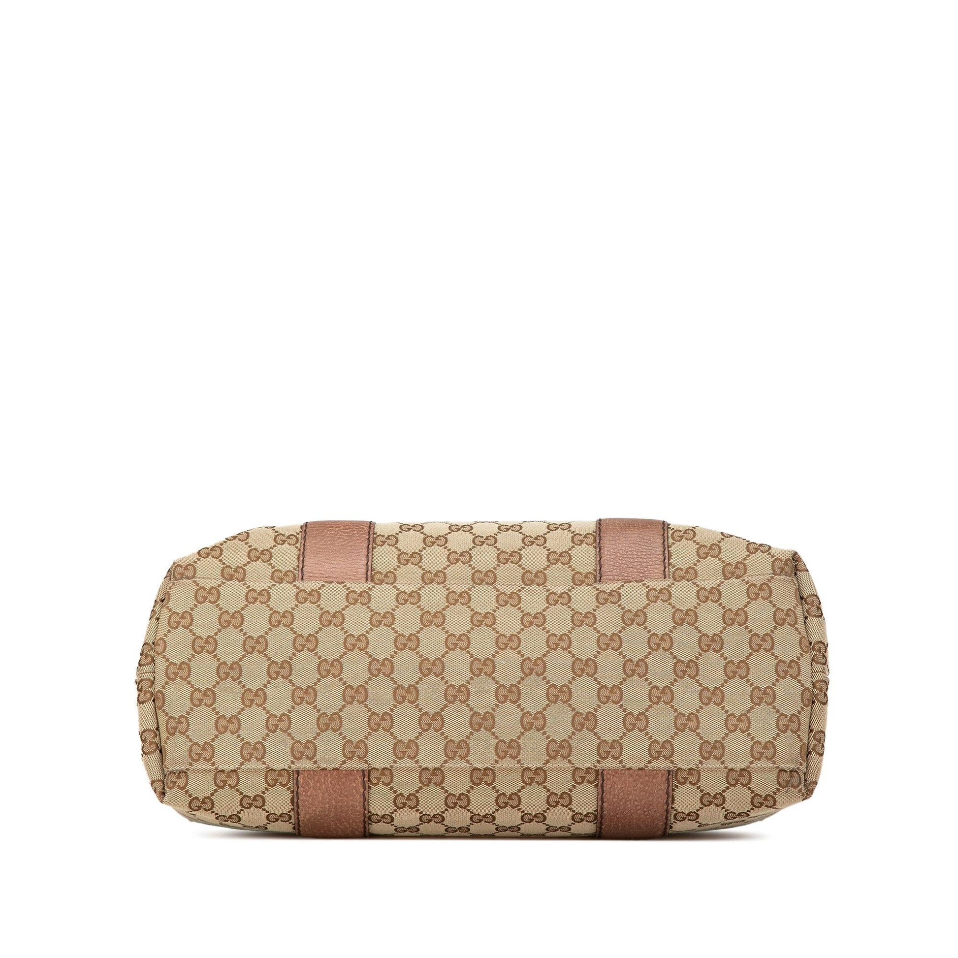 Gucci GG Bamboo Libeccio Canvas Calf Brown Medium Tote Bag Libeccio Tote