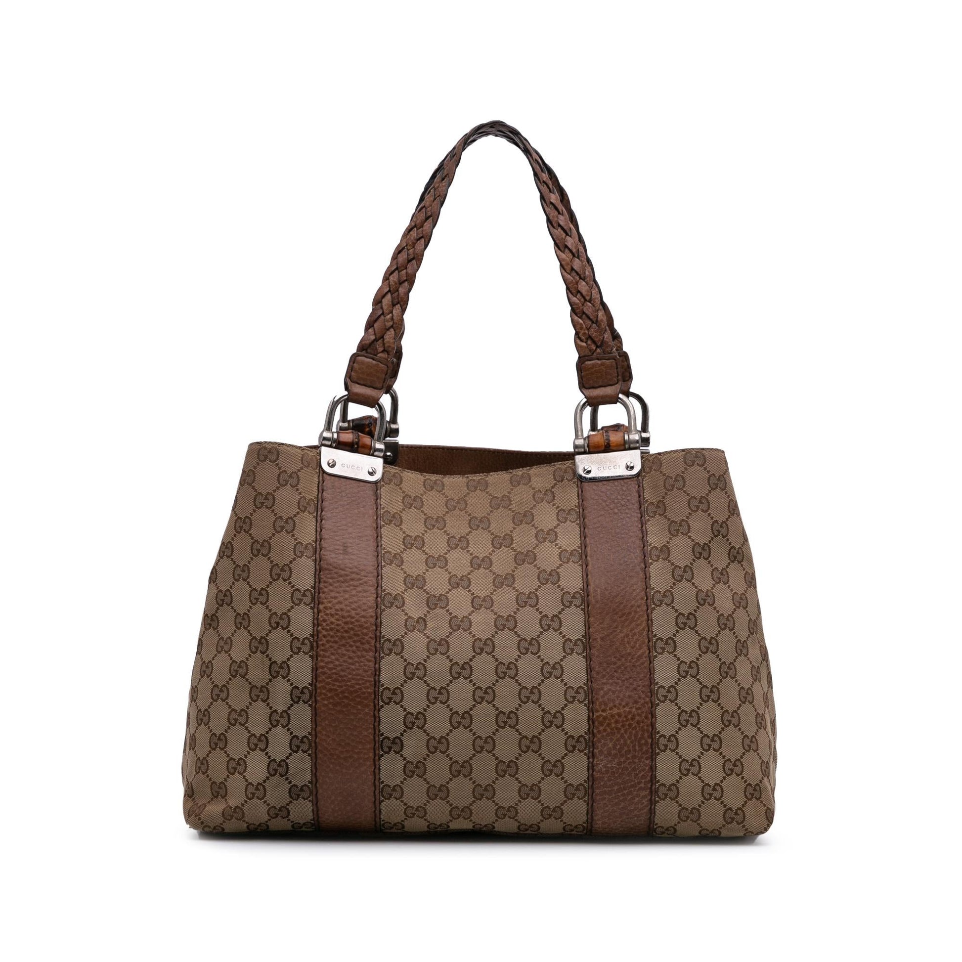 Gucci GG Bamboo Libeccio Canvas Brown Medium Tote Bag