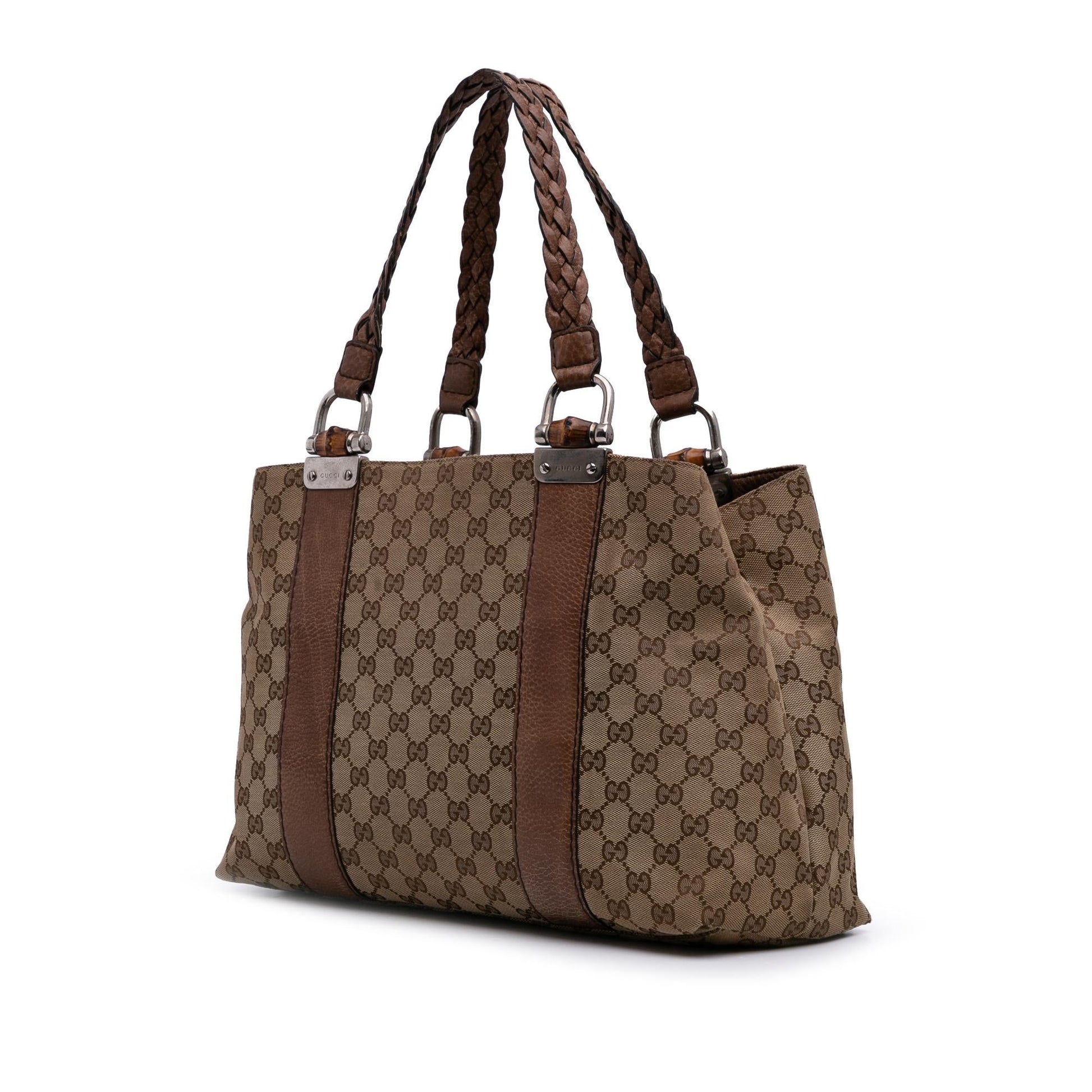 Gucci GG Bamboo Libeccio Canvas Brown Medium Tote Bag