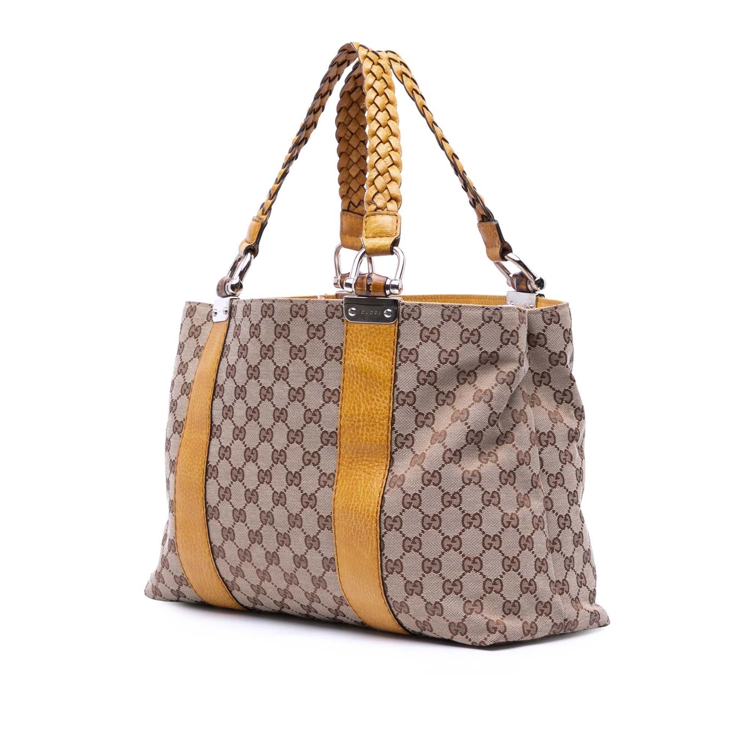 Gucci GG Bamboo Libeccio Canvas Calf Brown Medium Tote Bag