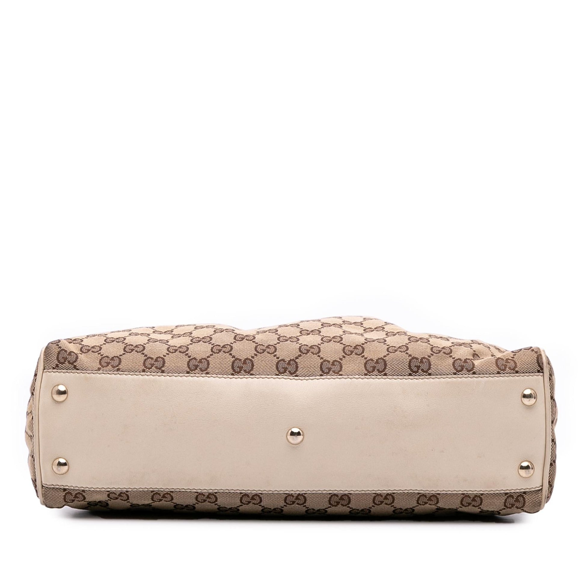 Gucci GG Braided Peggy Canvas Calf White Brown Tote Bag