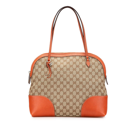 Gucci GG Bree Dome Canvas Calf Brown Red Tote Bag