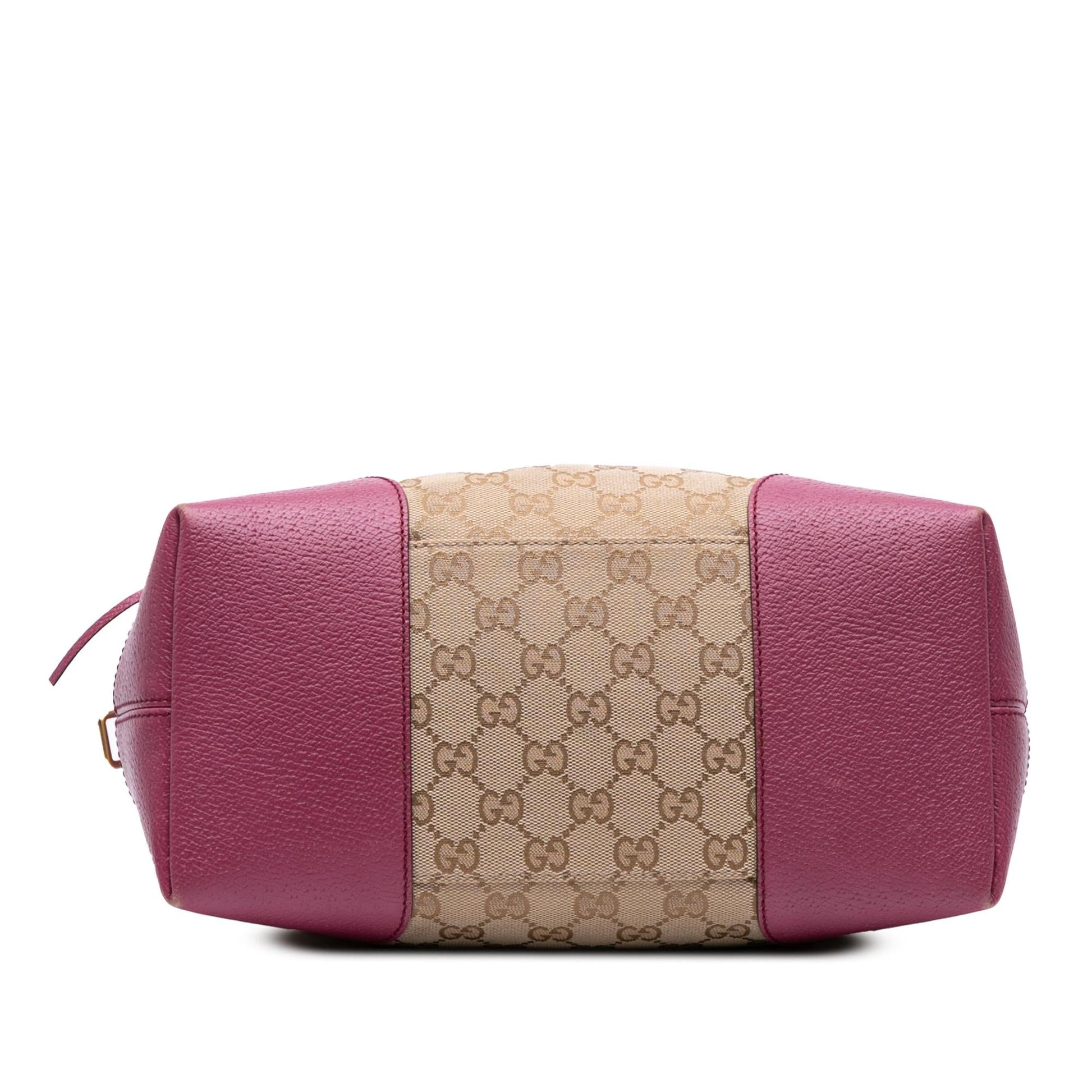 Gucci GG Bree Canvas Calf Brown Pink Satchel Bag