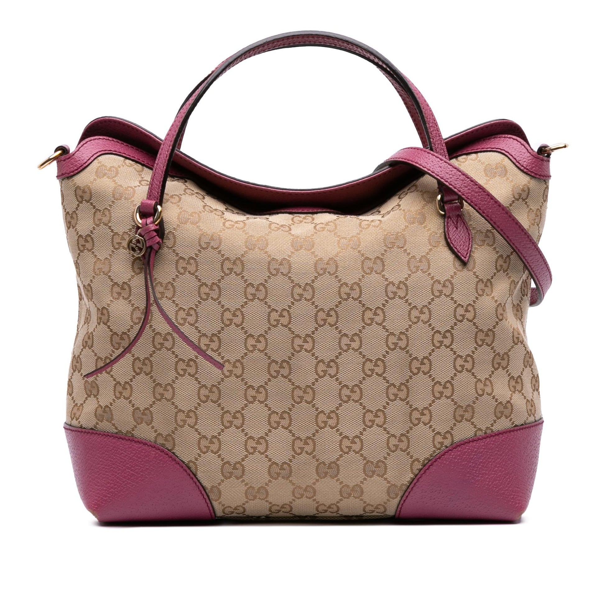 Gucci GG Bree Canvas Calf Brown Pink Satchel Bag