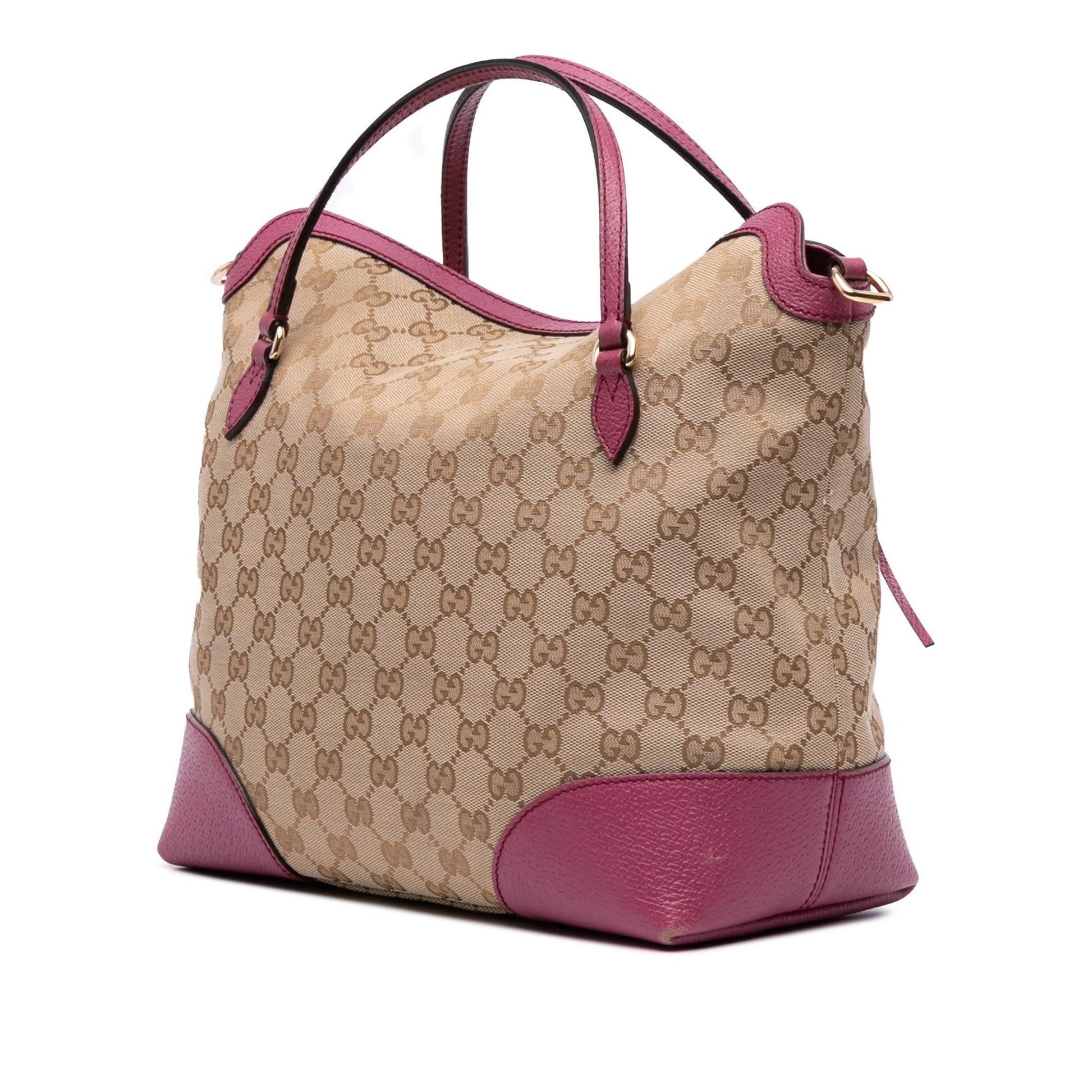 Gucci GG Bree Canvas Calf Brown Pink Satchel Bag Satchel 1