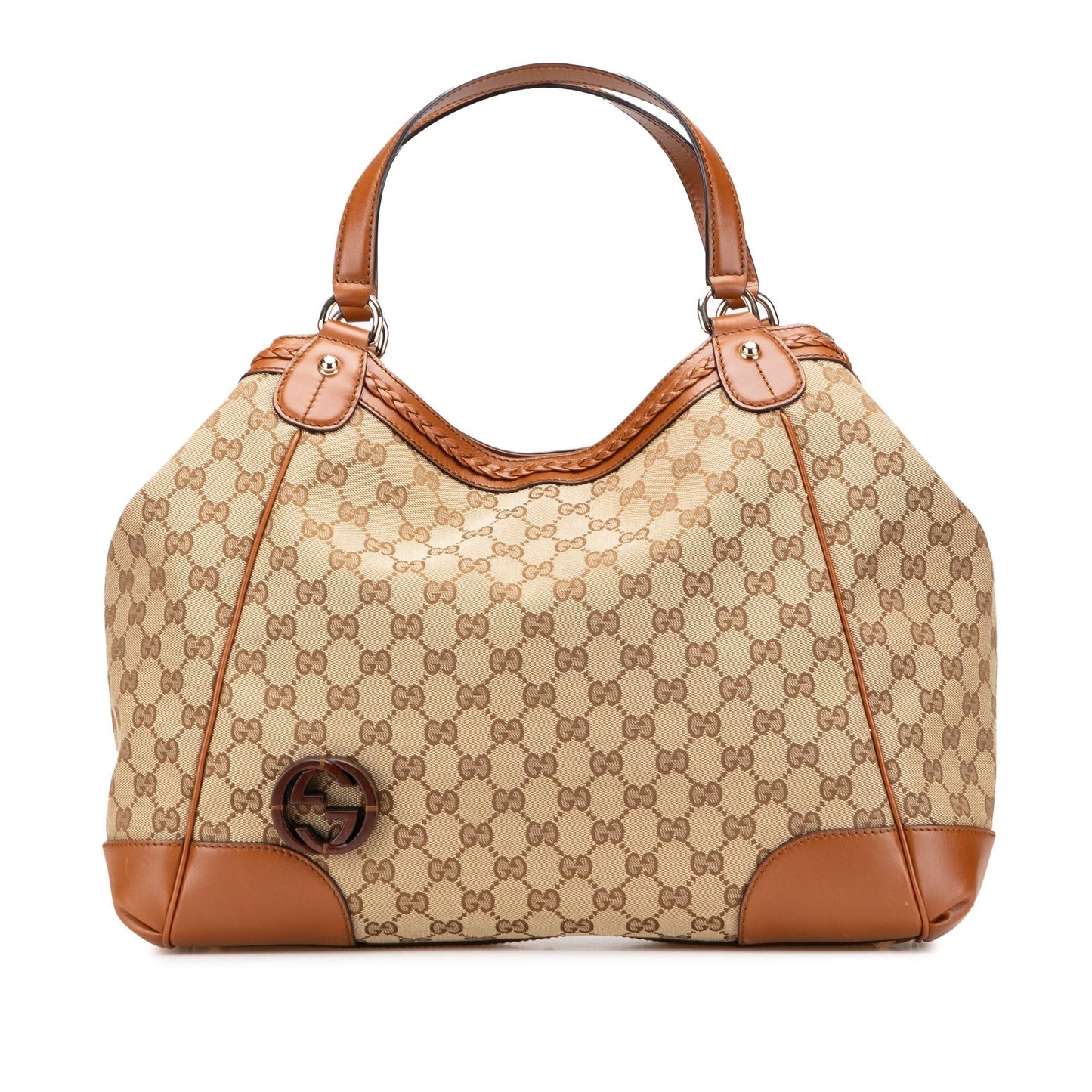 Gucci GG Brick Lane Canvas Calf Brown Medium Tote Bag