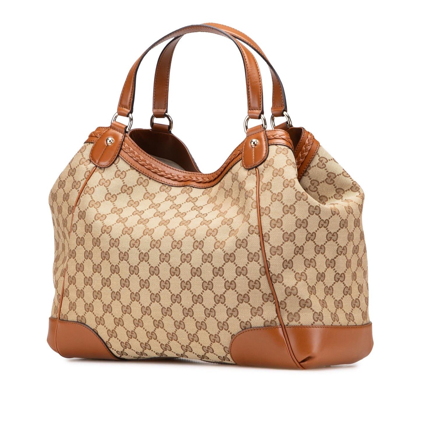 Gucci GG Brick Lane Canvas Calf Brown Medium Tote Bag
