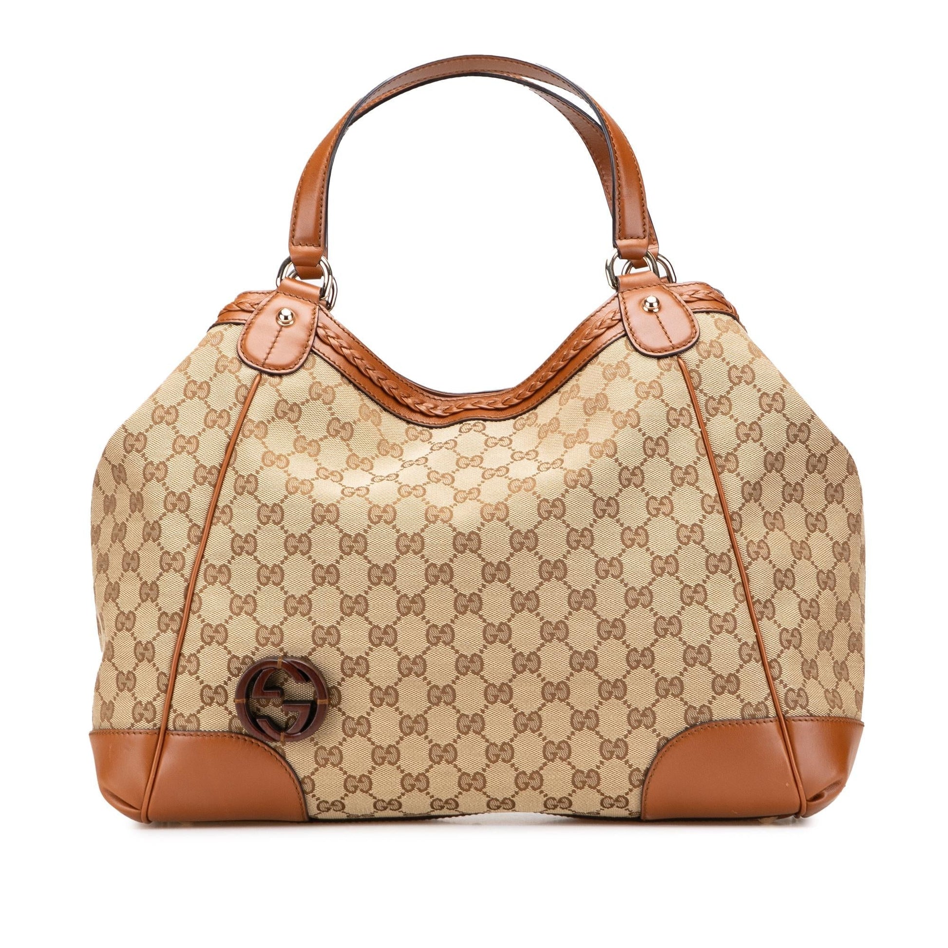 Gucci GG Brick Lane Canvas Calf Brown Medium Tote Bag Tote 1