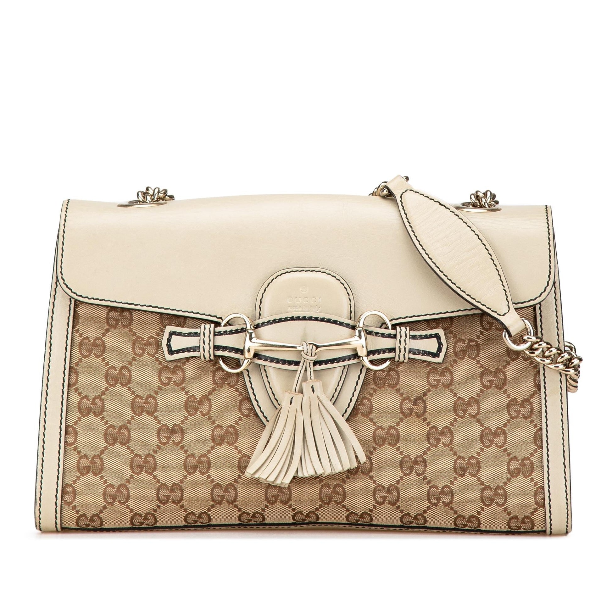 Gucci GG Emily Canvas Calf White Brown Shoulder Bag