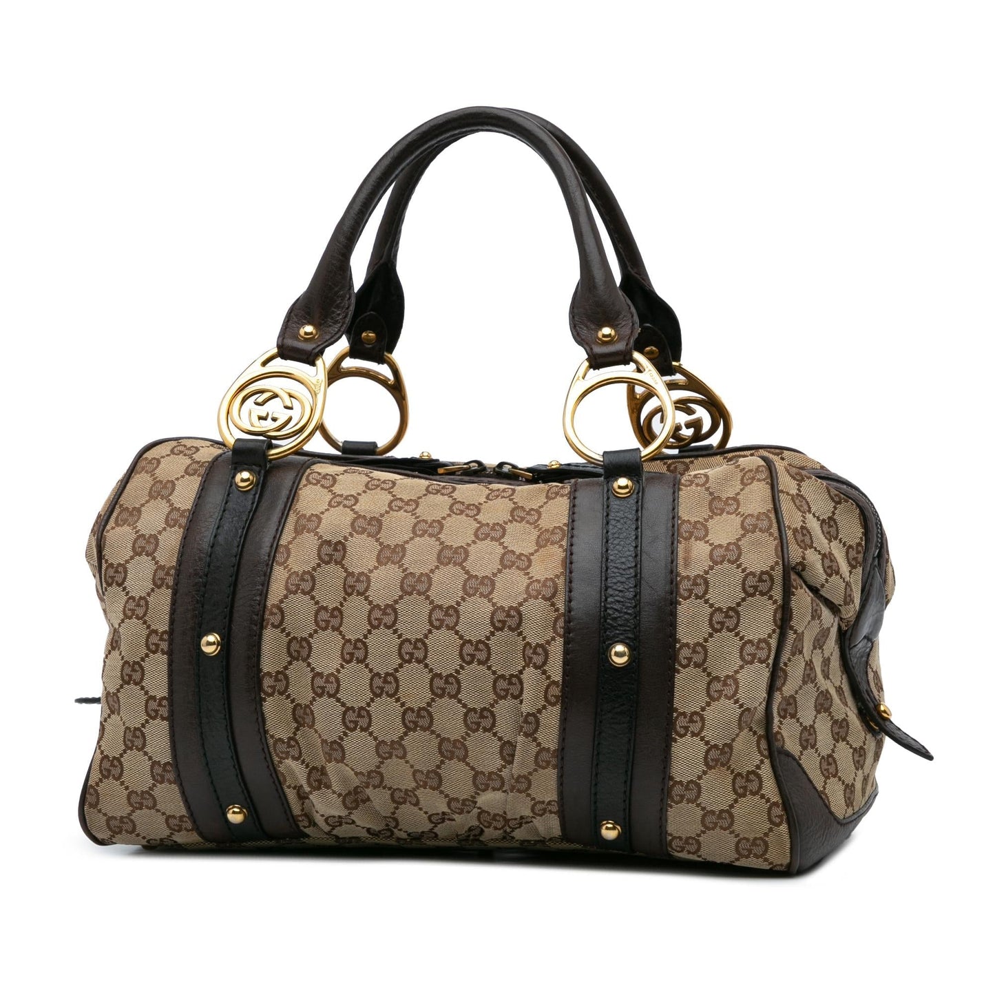 Gucci GG Interlocking G Boston Canvas Calf Brown Medium Satchel Bag