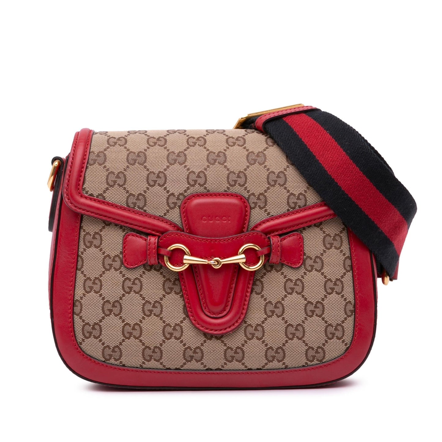 Gucci GG Lady Web Canvas Calf Brown Red Crossbody Bag