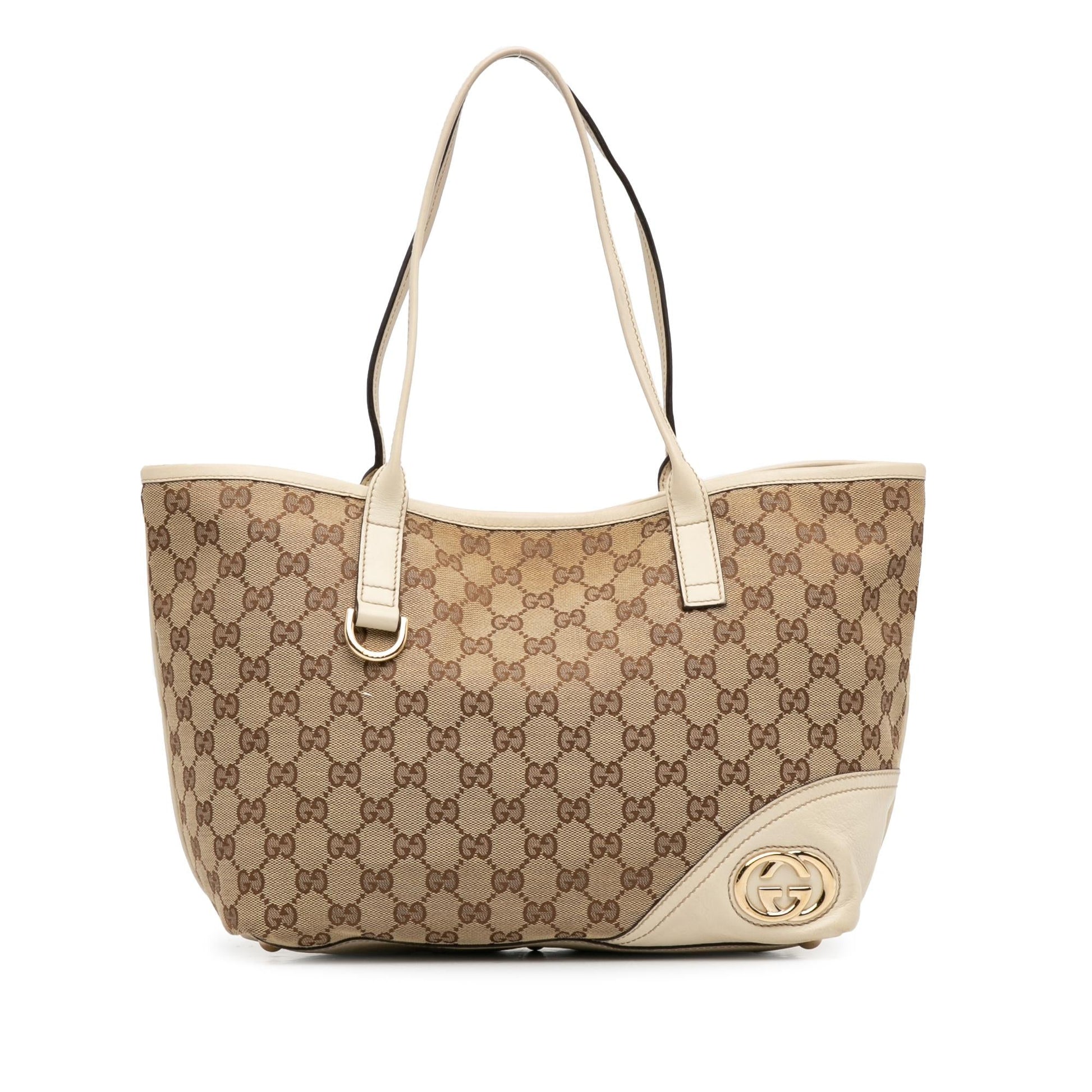 Gucci GG New Britt SHG-8cJTJb Canvas Calf White Brown Tote Bag