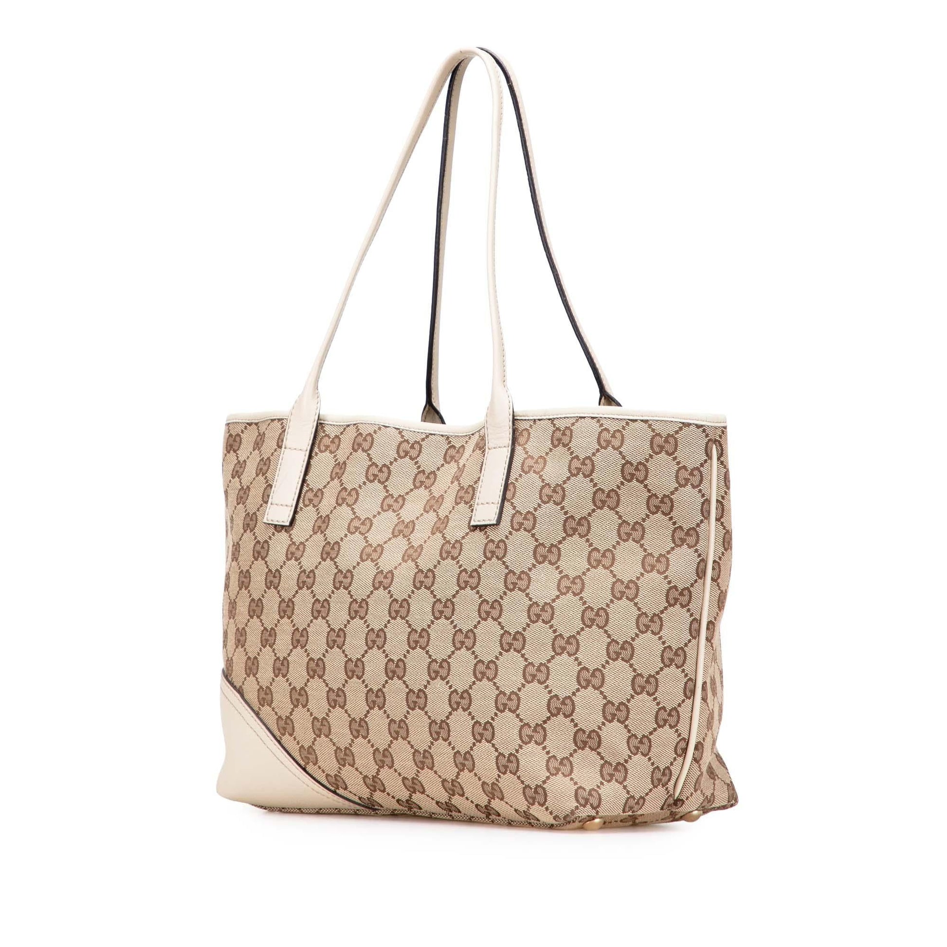 Gucci GG New Britt Canvas Calf White Brown Tote Bag