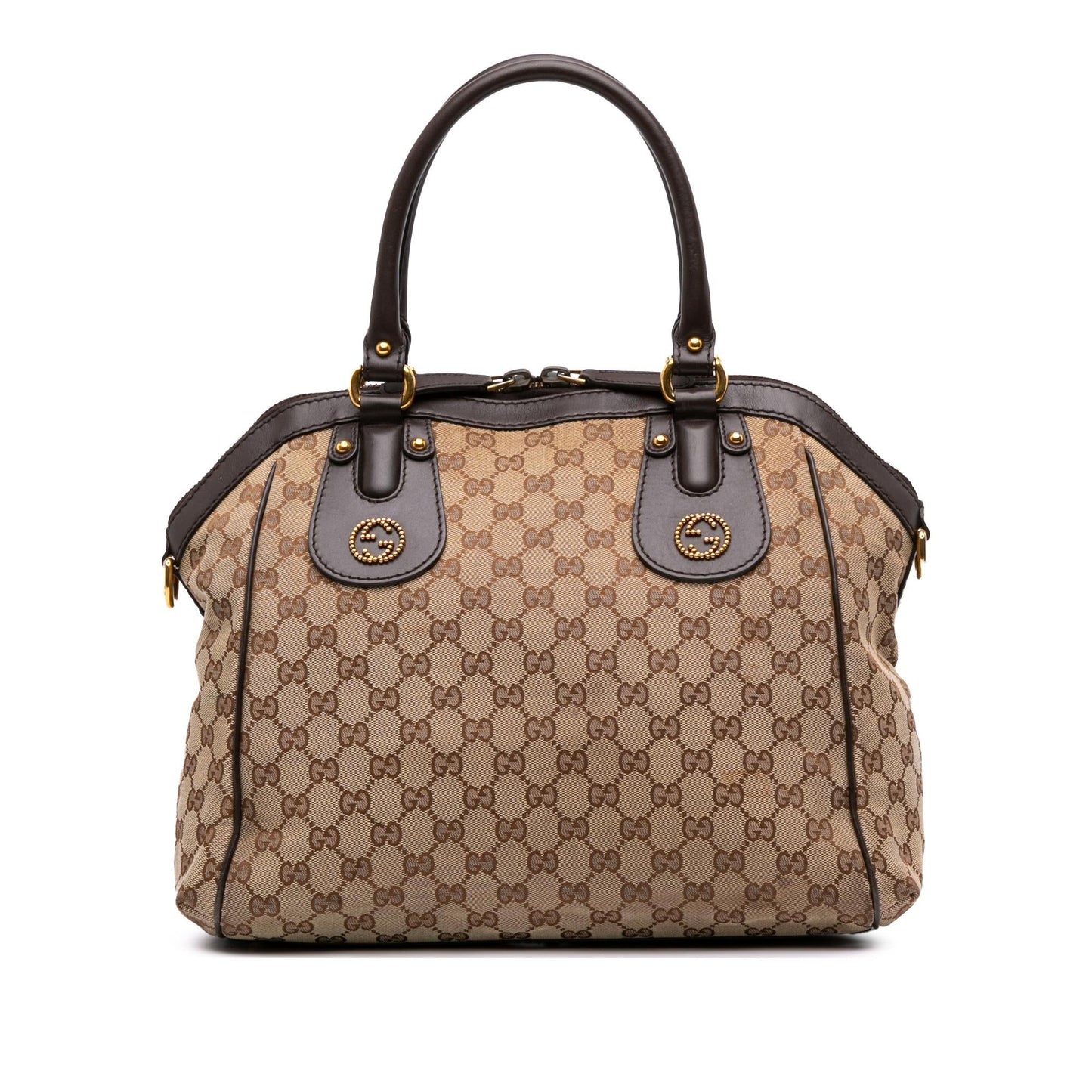 Gucci GG Scarlett Canvas Calf Brown Medium Satchel Bag