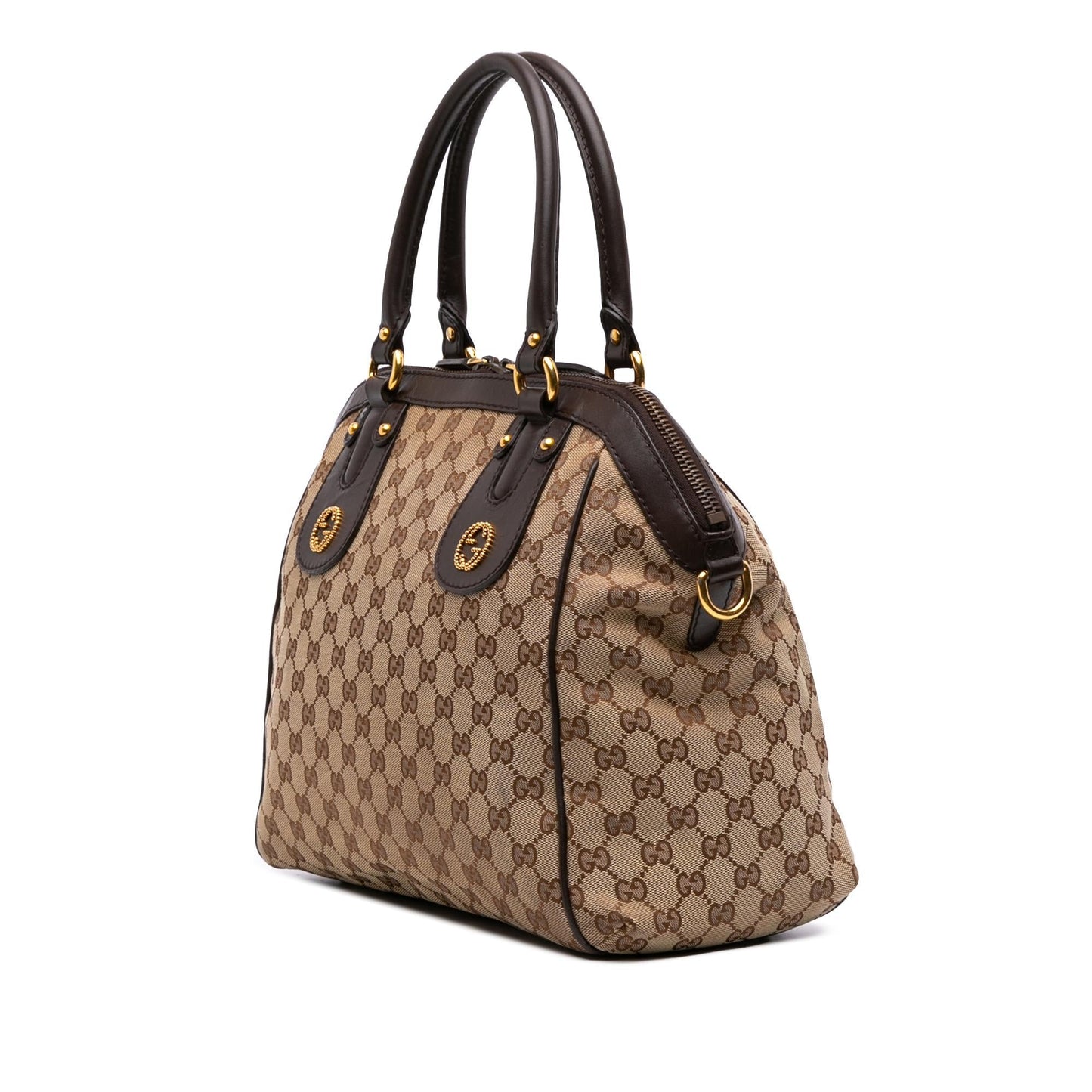 Gucci GG Scarlett Canvas Calf Brown Medium Satchel Bag