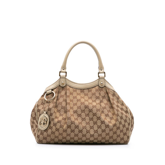 Gucci GG Sukey Canvas Calf White Brown Tote Bag 3