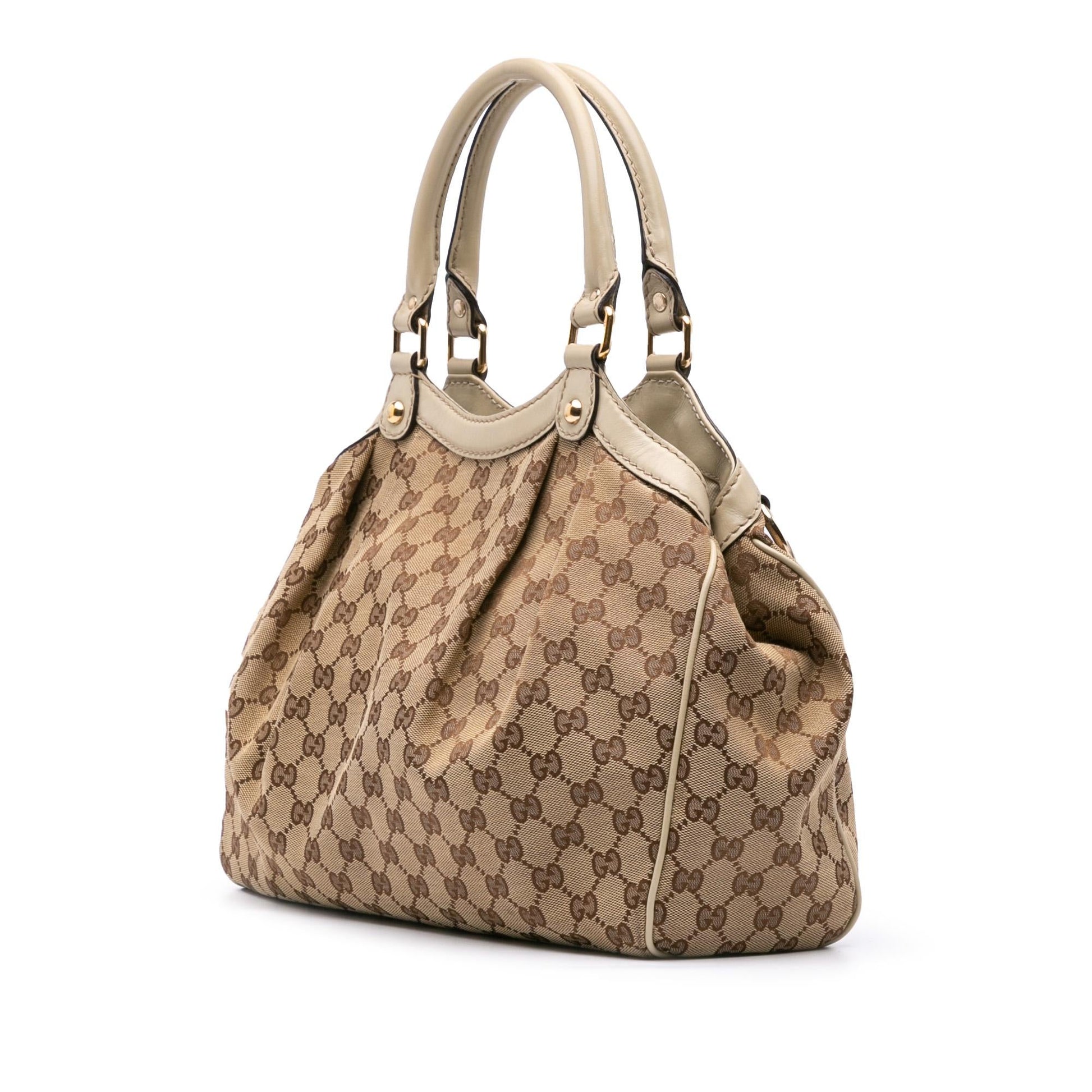 Gucci GG Sukey Canvas Calf White Brown Tote Bag 3