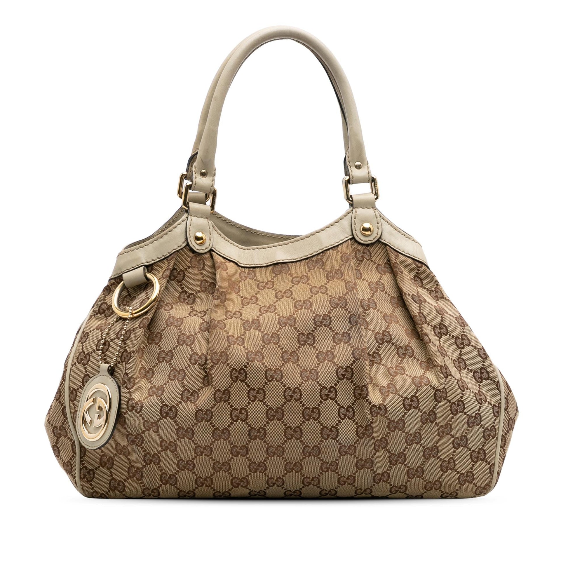 Gucci GG Sukey Canvas Calf White Brown Tote Bag