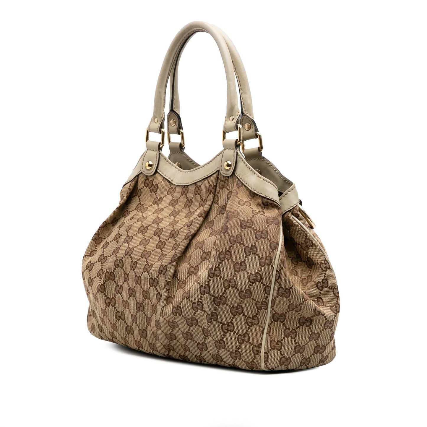 Gucci GG Sukey Canvas Calf White Brown Tote Bag