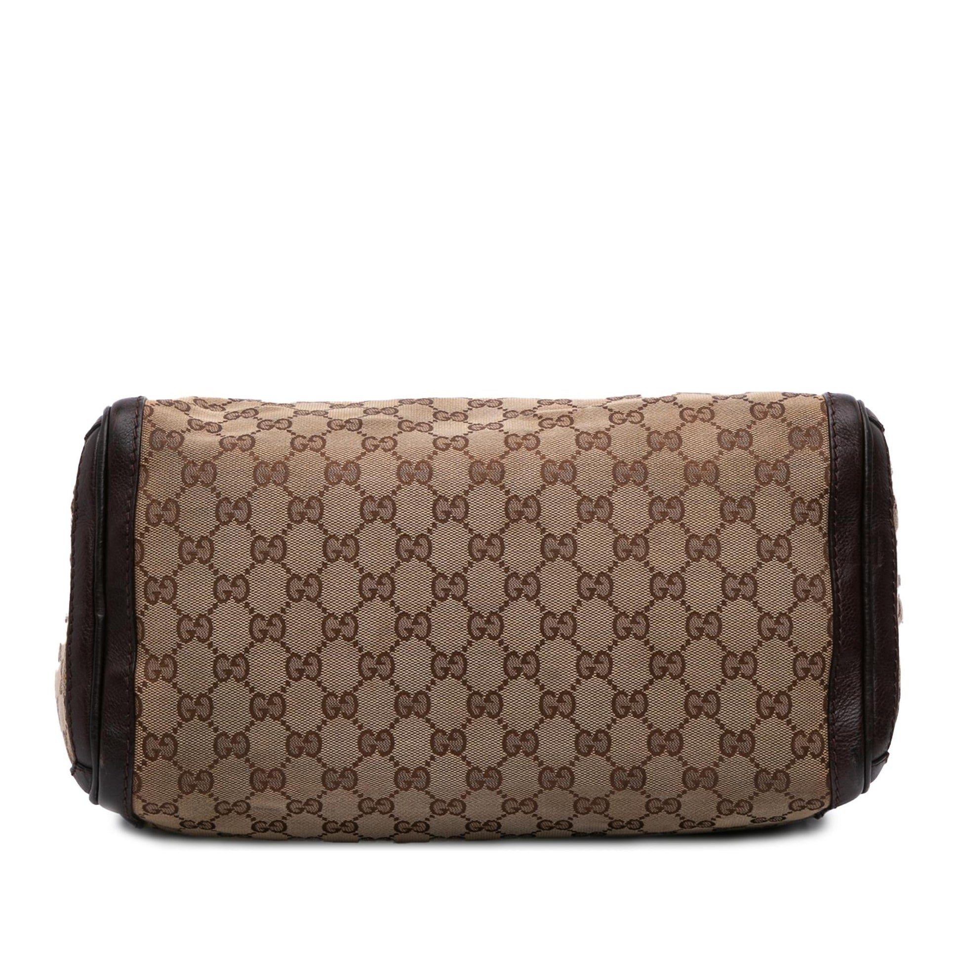 Gucci GG Techno Tag Boston Canvas Brown Medium Satchel Bag