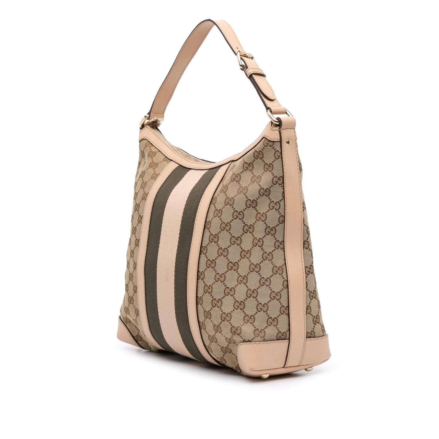 Gucci GG Web Canvas Calf Brown Medium Shoulder Bag