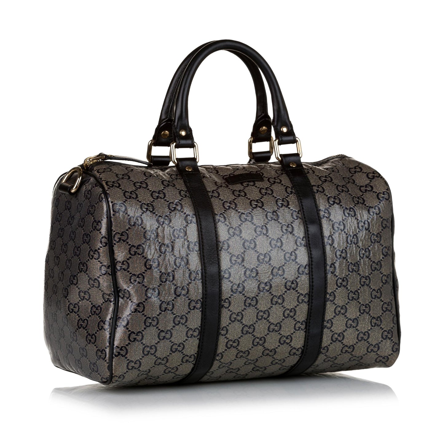 Gucci GG Crystal Joy Boston SHG Canvas Black Grey Medium Satchel Bag