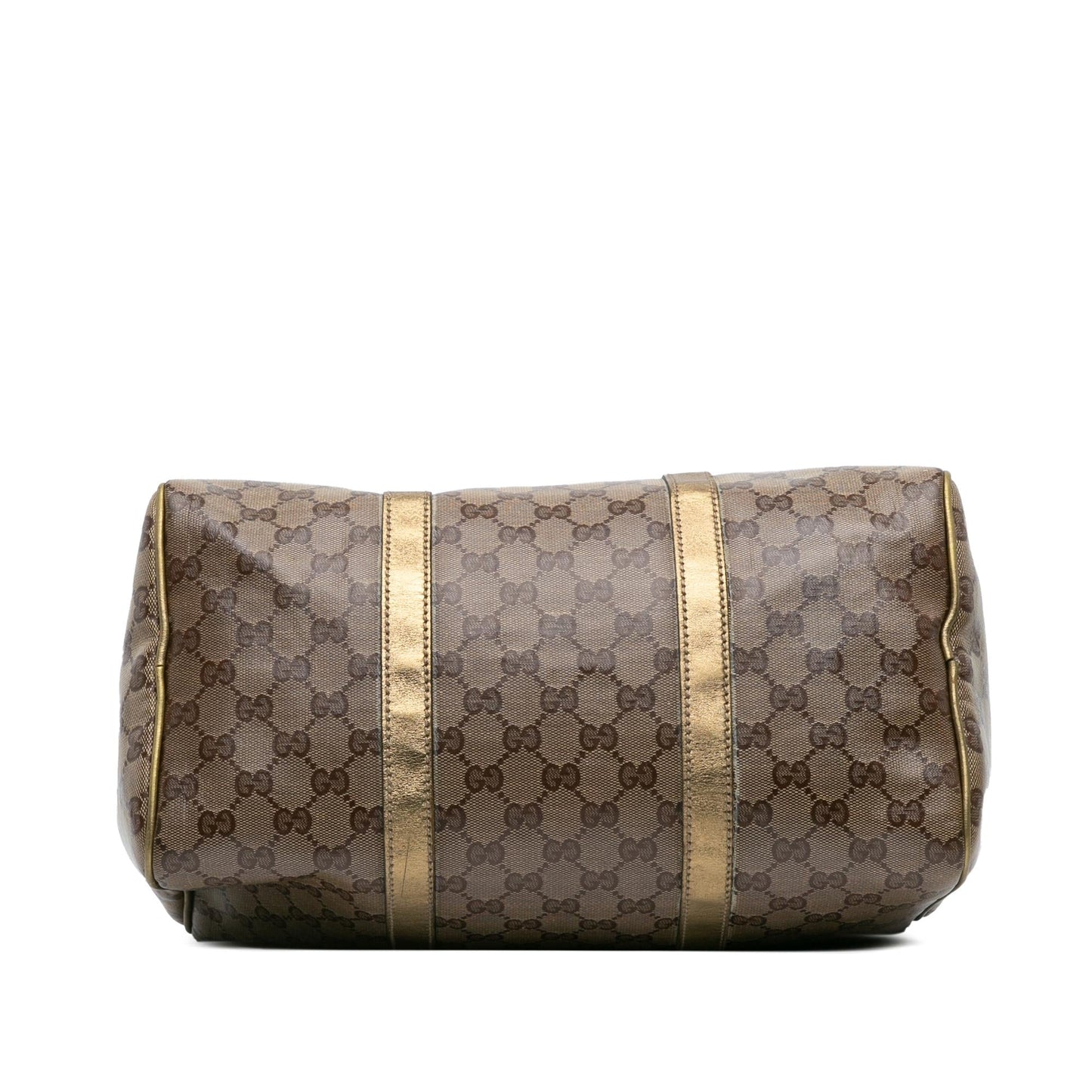 Gucci GG Crystal Joy Boston Canvas Calf Brown Gold Satchel Bag