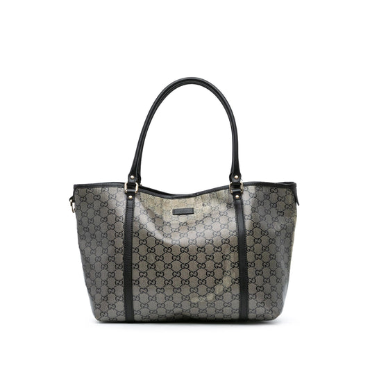 Gucci GG Crystal Joy Canvas Calf Brown Medium Tote Bag