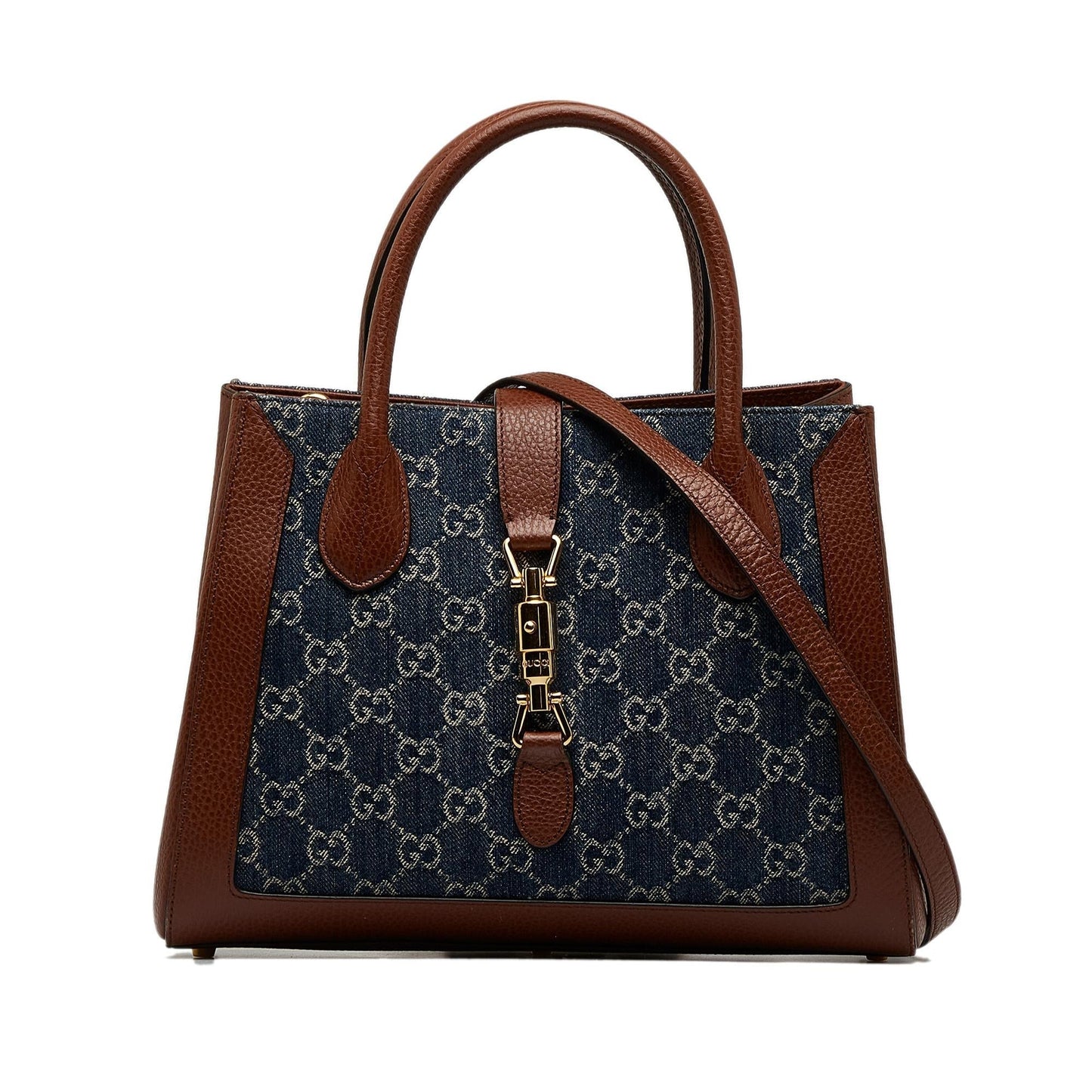 Gucci GG Jackie SHG-1r0eCA Denim Calf Brown Blue Tote Bag