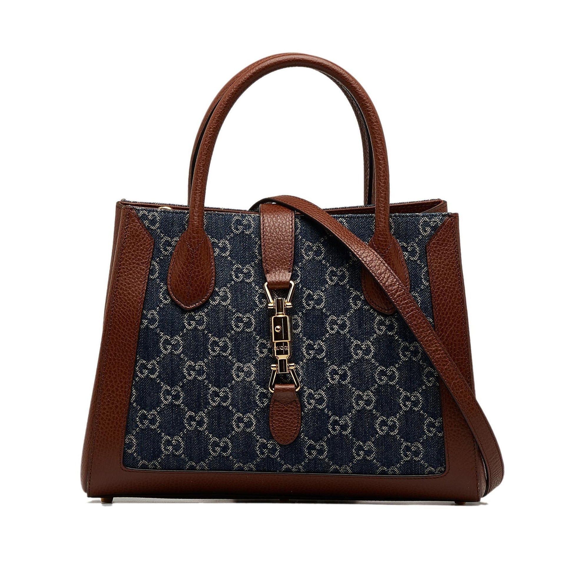 Gucci GG Jackie SHG-1r0eCA Denim Calf Brown Blue Tote Bag