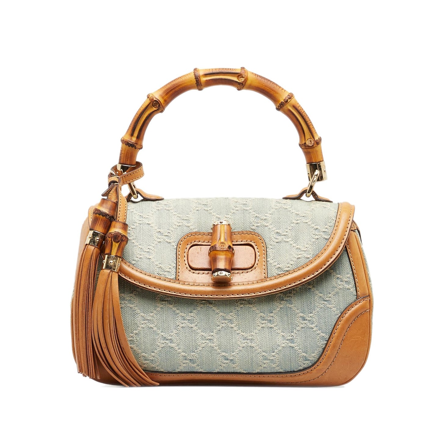 Gucci GG New Bamboo SHG-qBkbXy Denim Blue Medium Satchel Bag