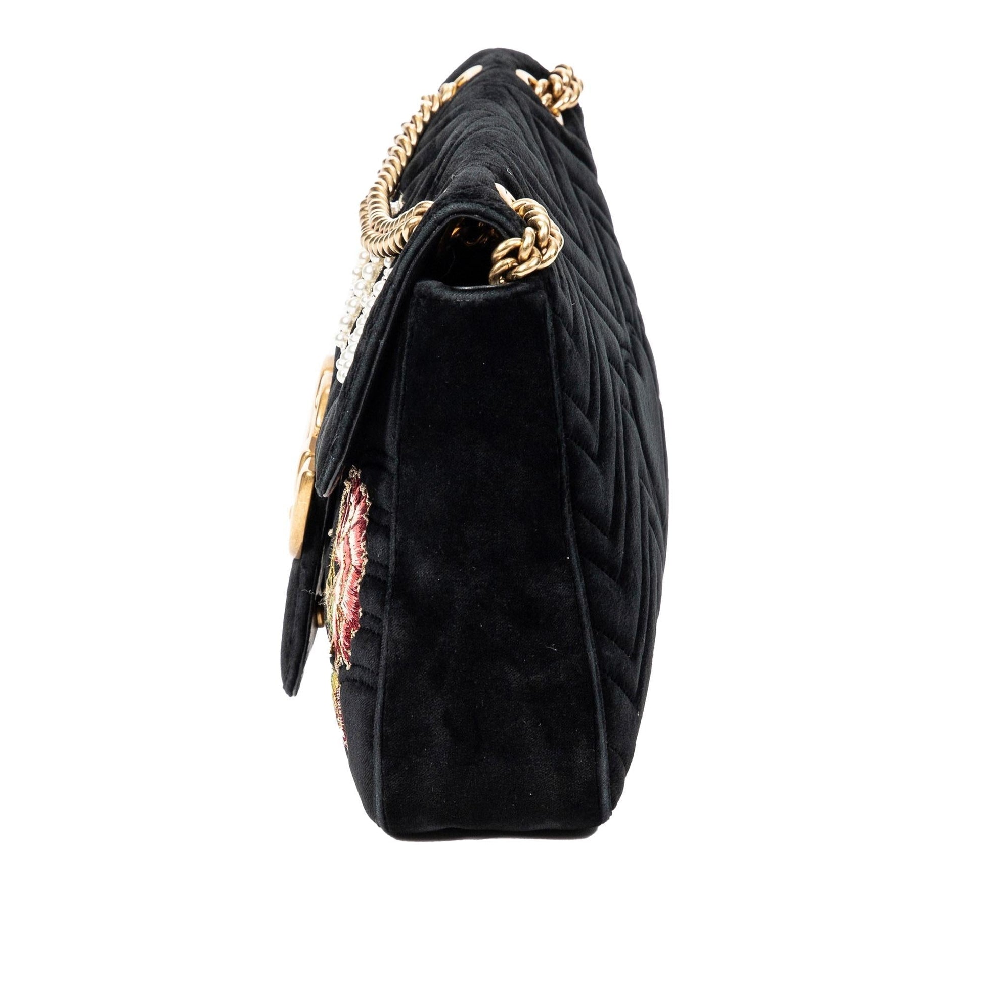 Gucci GG Marmont Embroidered Velvet SHG-0BOHzd Matelasse Black Medium Crossbody Bag