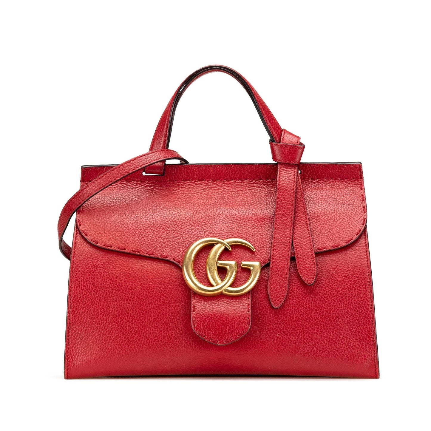Gucci GG Marmont Grained Top Handle Leather Calf Red Medium Satchel Bag Handle Satchel