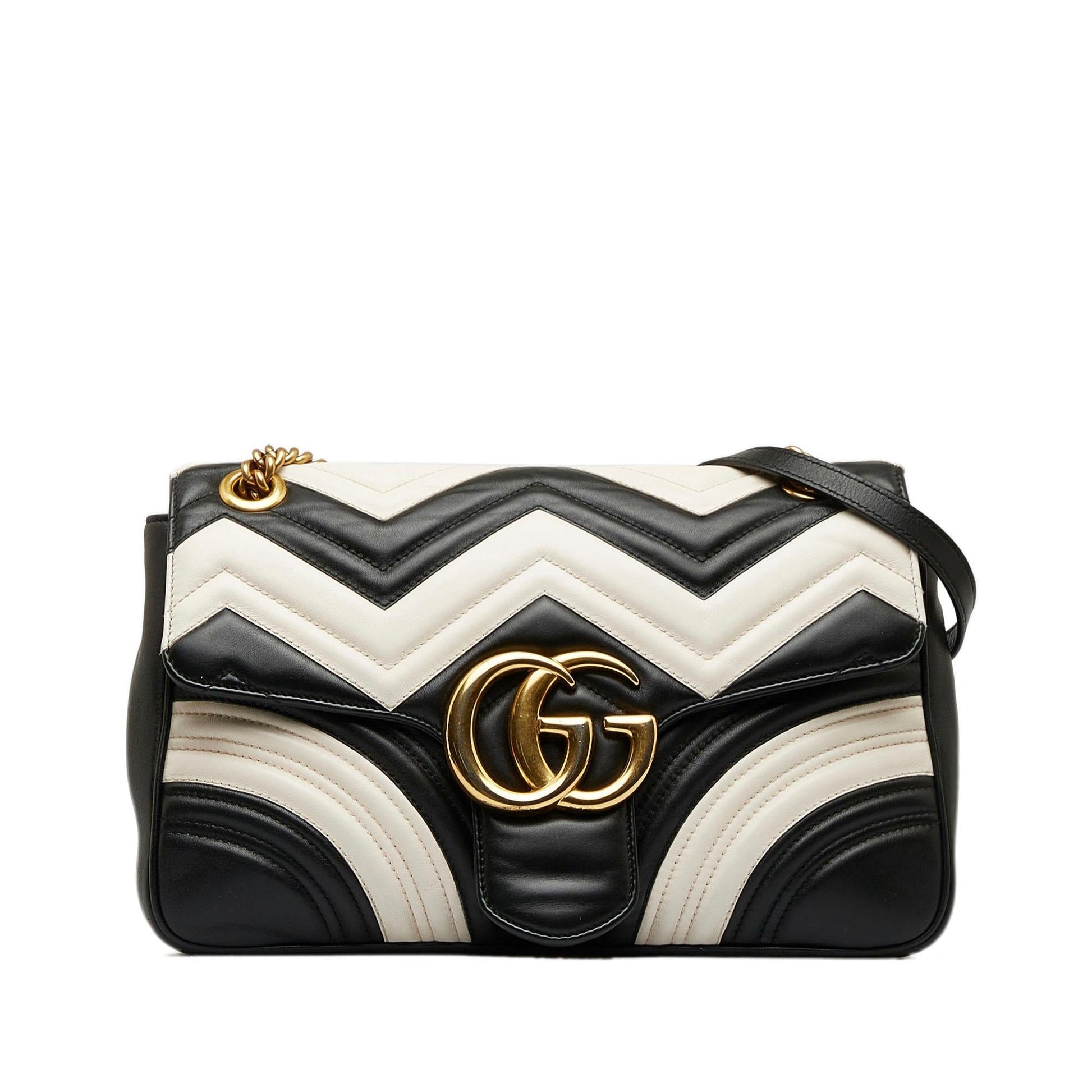 Gucci GG Marmont SHG-7JKm0K Matelasse Calf Black White Crossbody Bag
