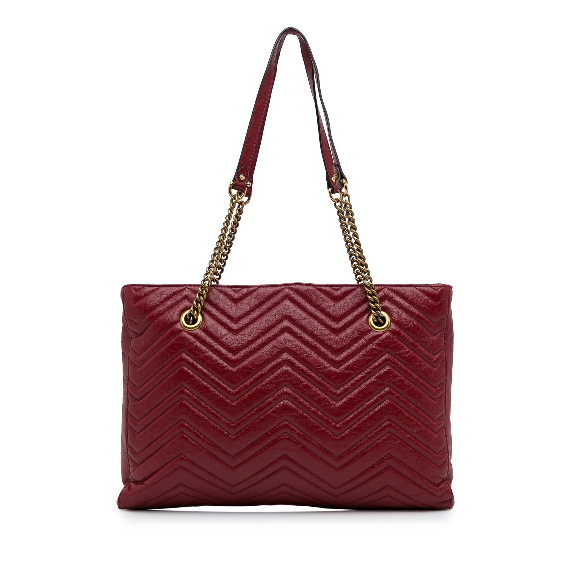 Gucci GG Marmont Slim SHG-DJstM9 Matelasse Calf Red Medium Tote Bag