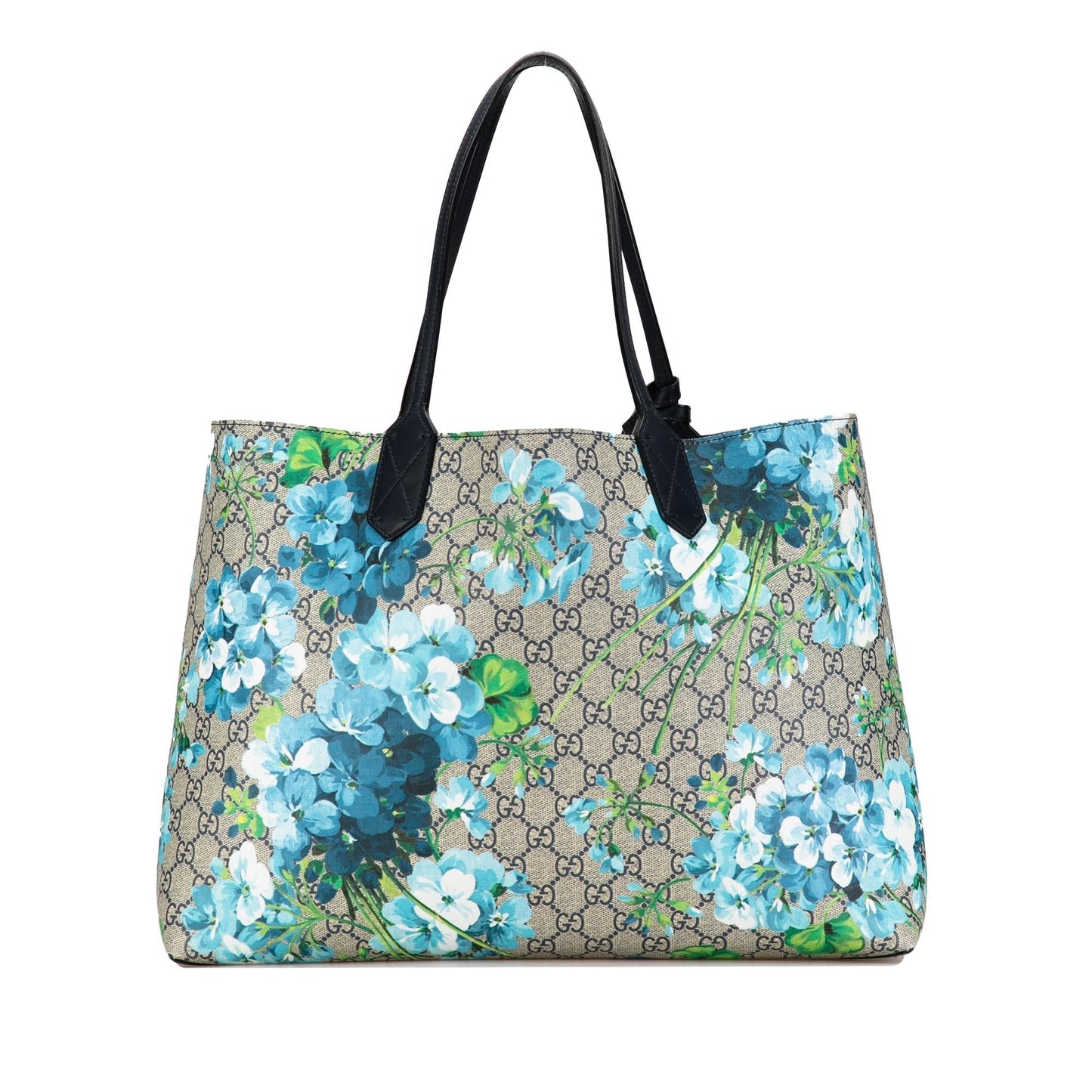 Gucci GG Supreme Blooms Reversible SHG-AKgryd Canvas Calf Brown Blue Tote Bag