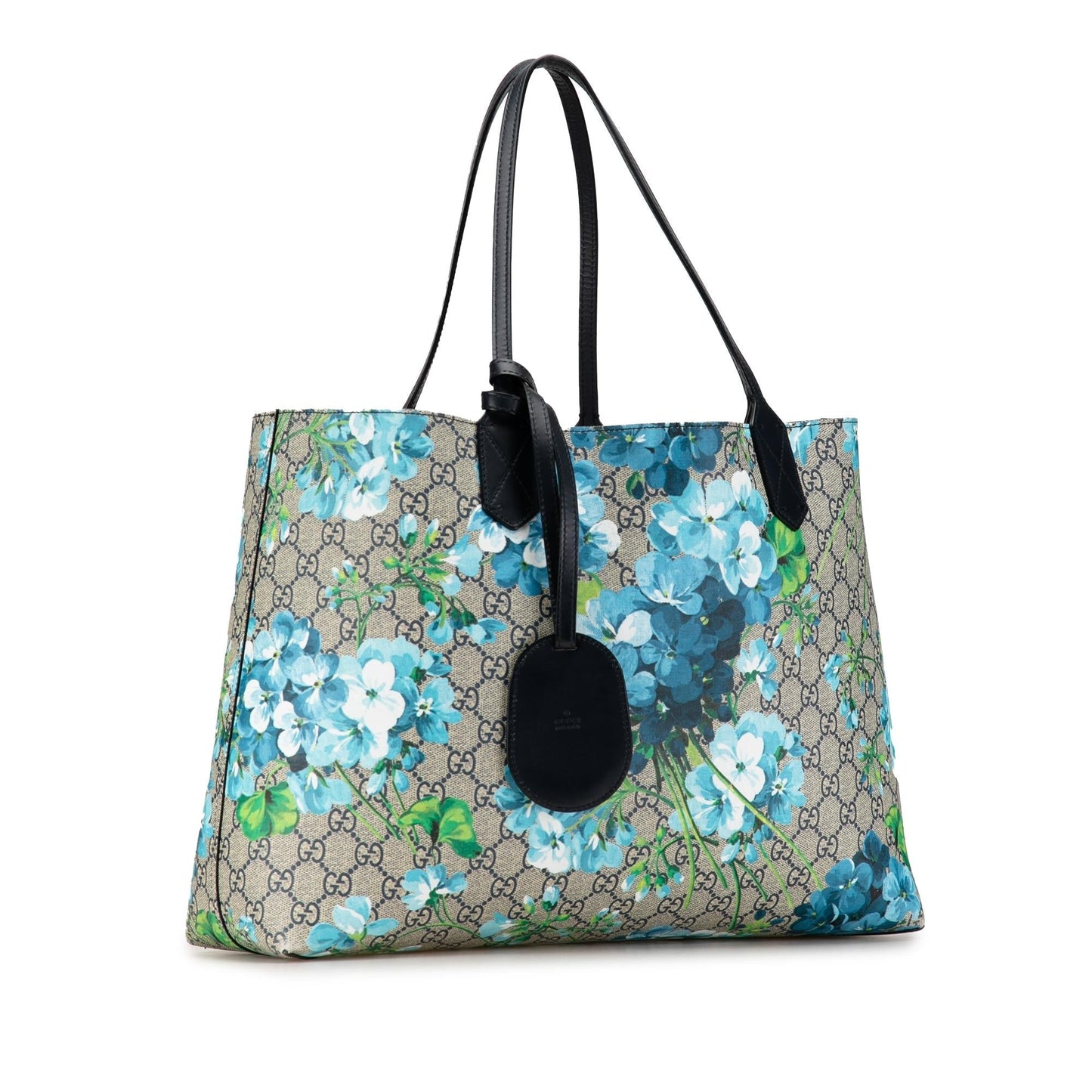 Gucci GG Supreme Blooms Reversible SHG-AKgryd Canvas Calf Brown Blue Tote Bag