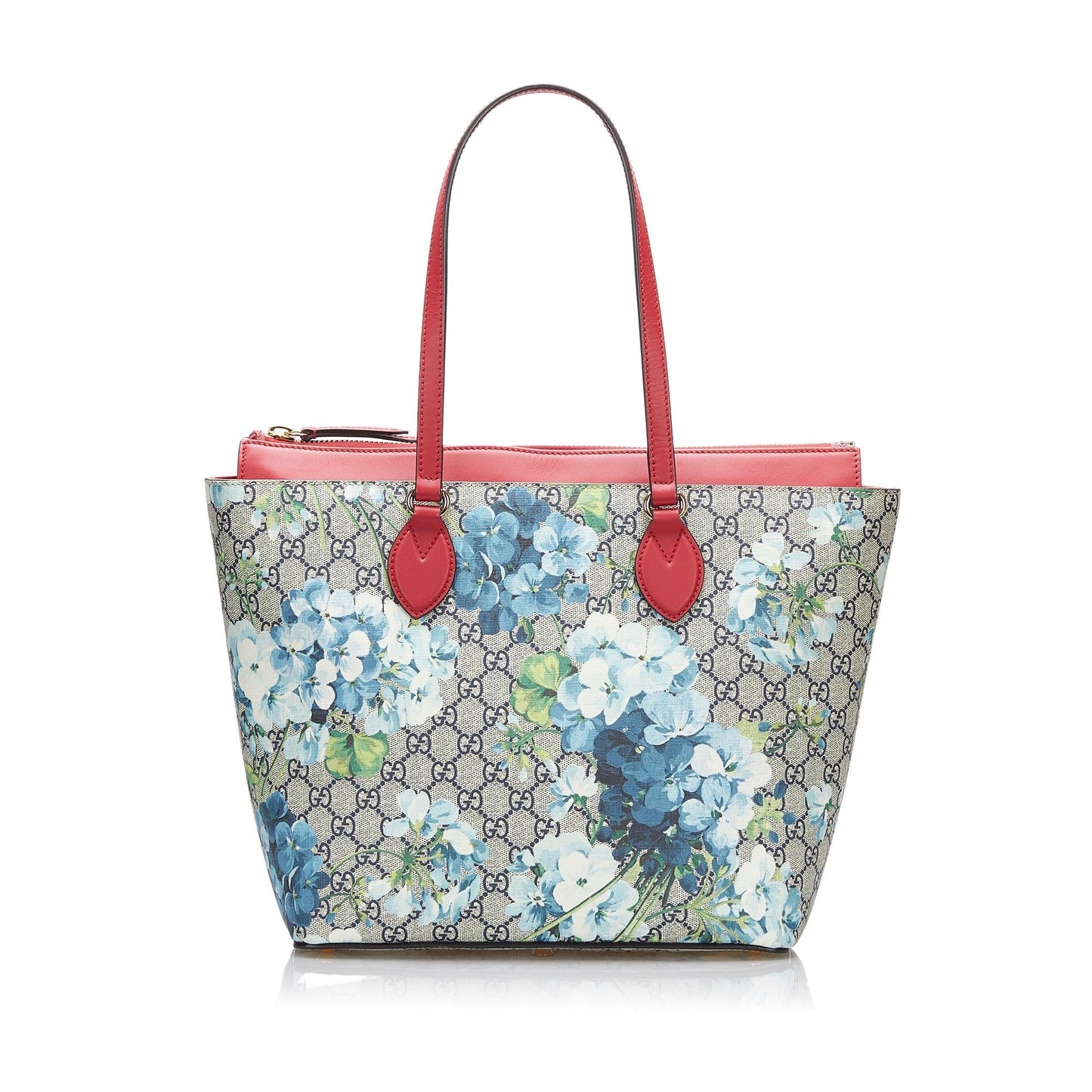 Gucci GG Supreme Blooms SHG-708NRJ Canvas Calf Red Grey Tote Bag