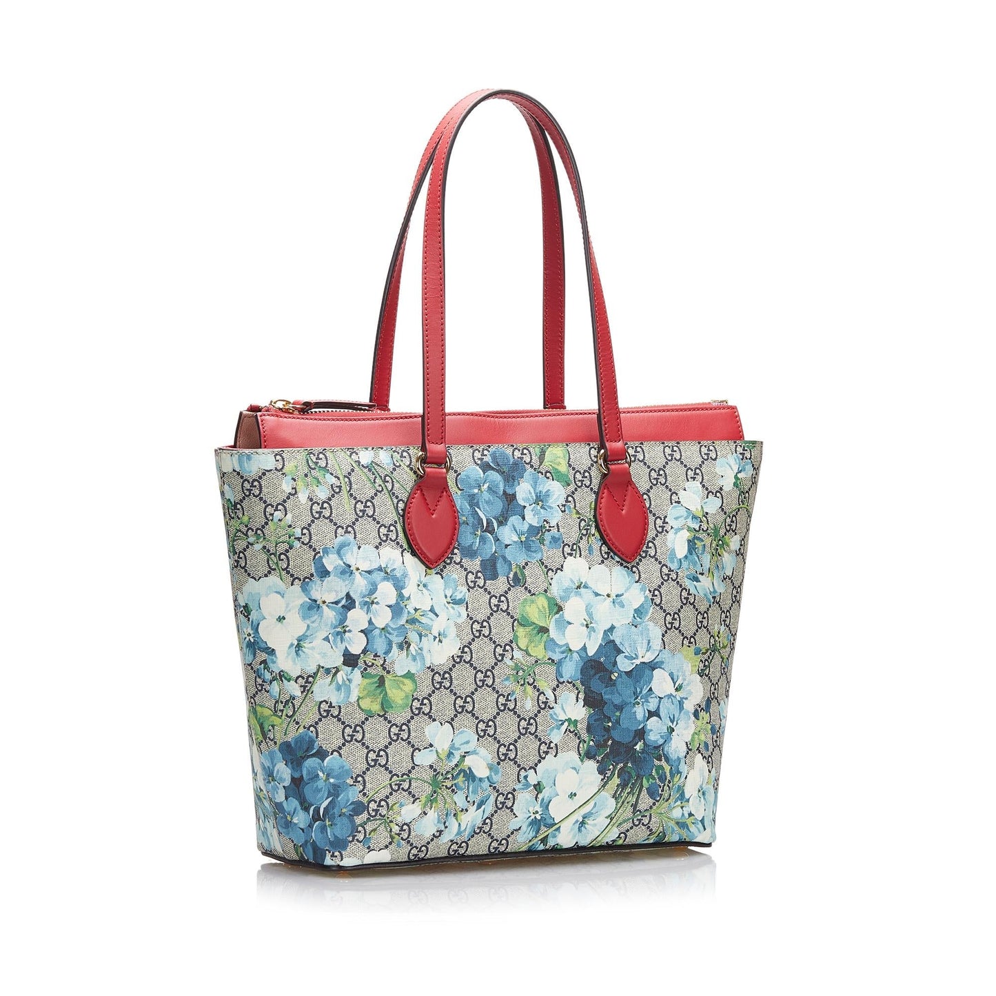 Gucci GG Supreme Blooms SHG-708NRJ Canvas Calf Red Grey Tote Bag