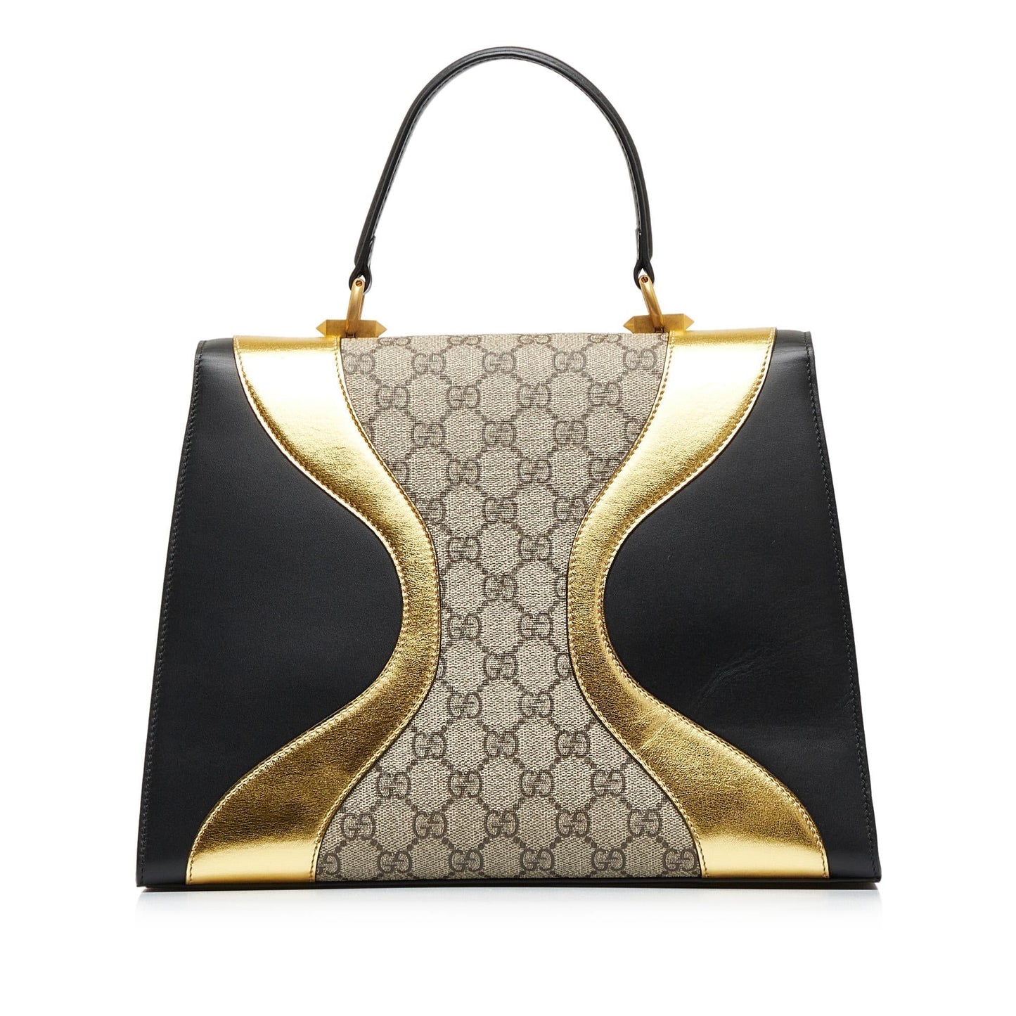 Gucci GG Supreme Osiride Top Handle Canvas Calf Black Brown Satchel Bag