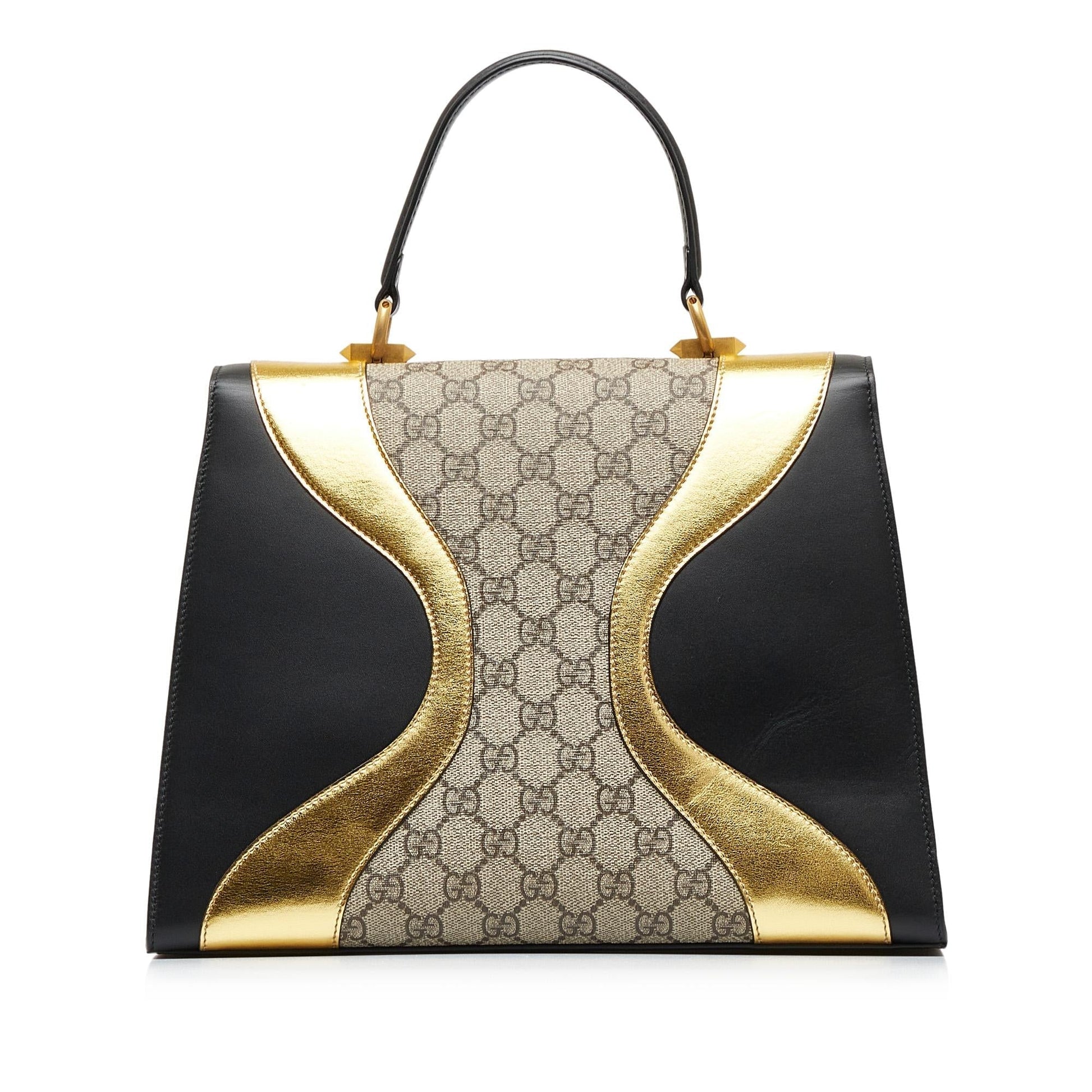 Gucci GG Supreme Osiride Top Handle Canvas Calf Black Brown Satchel Bag