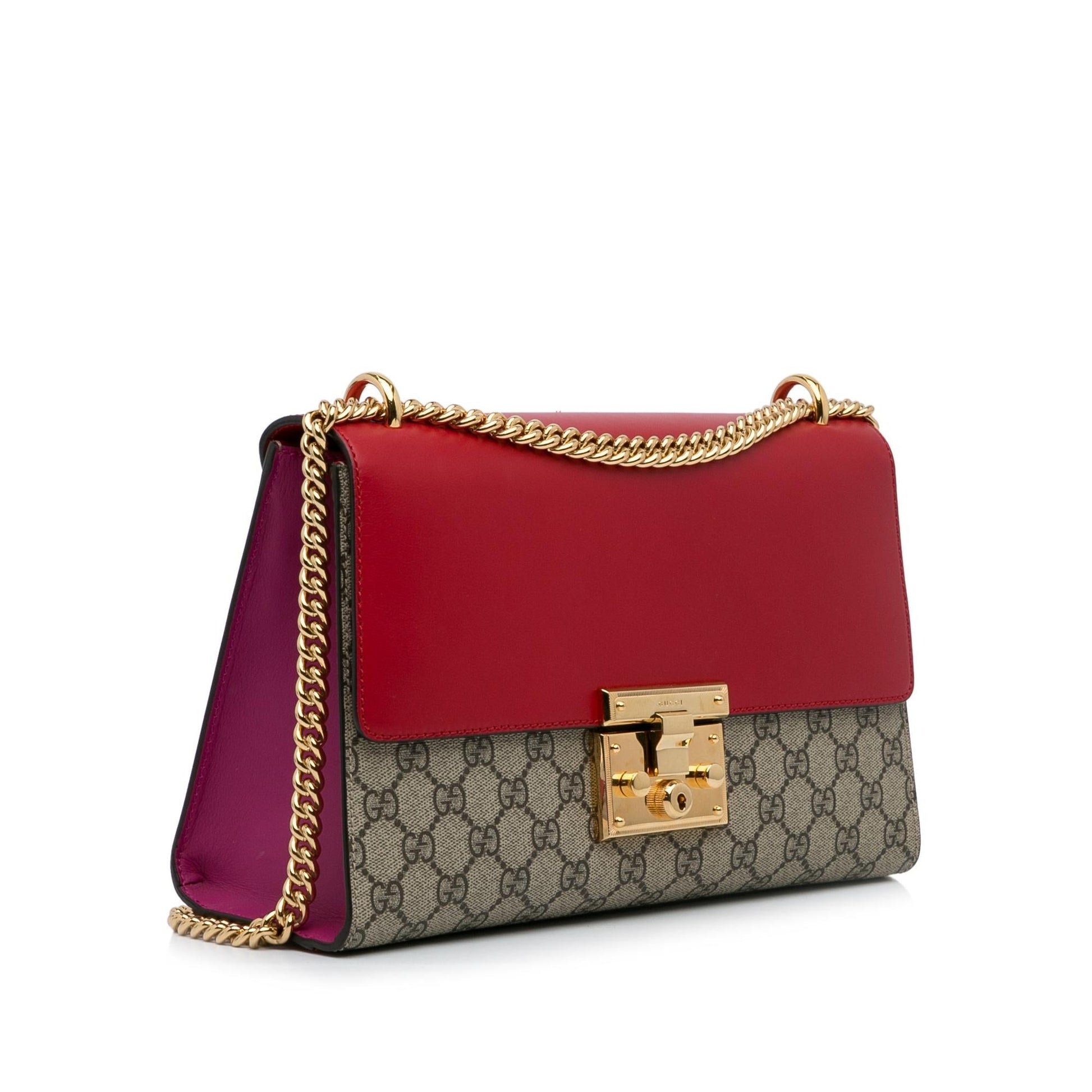 Gucci GG Supreme Padlock SHG-88VyD2 Canvas Calf Brown Red Shoulder Bag