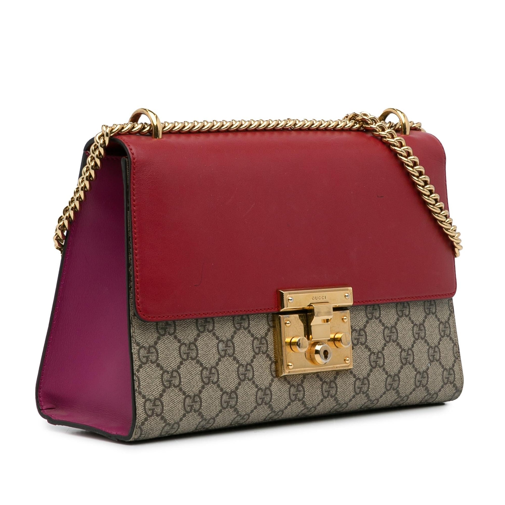 Gucci GG Supreme Padlock SHG-NsVRUv Canvas Calf Brown Red Shoulder Bag