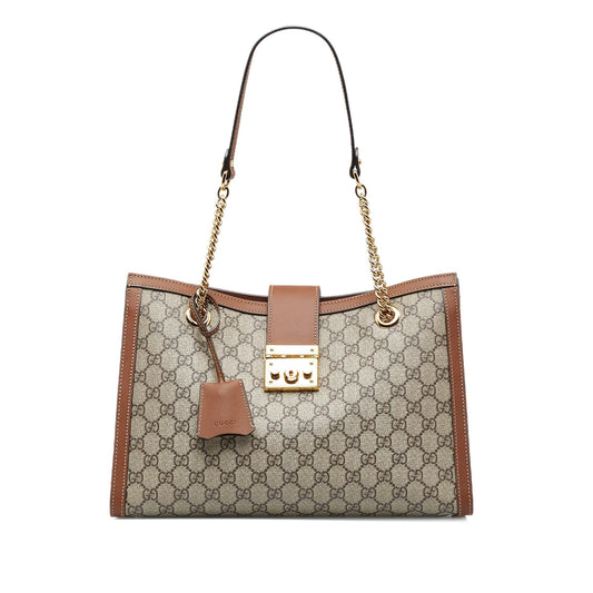 Gucci GG Supreme Padlock SHG-OWy58p Canvas Brown Medium Tote Bag