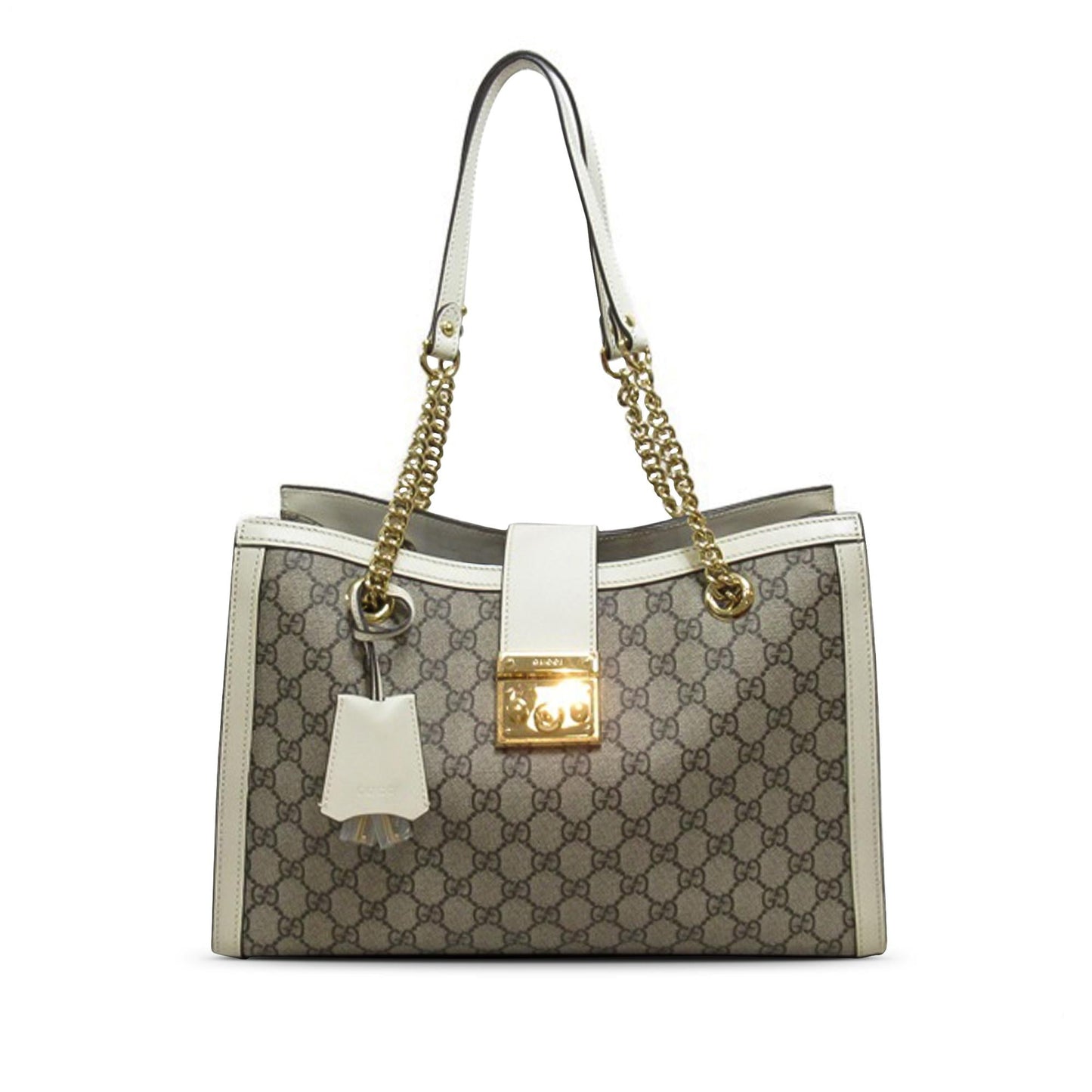 Gucci GG Supreme Padlock SHG-uagYvF Canvas Calf White Brown Tote Bag