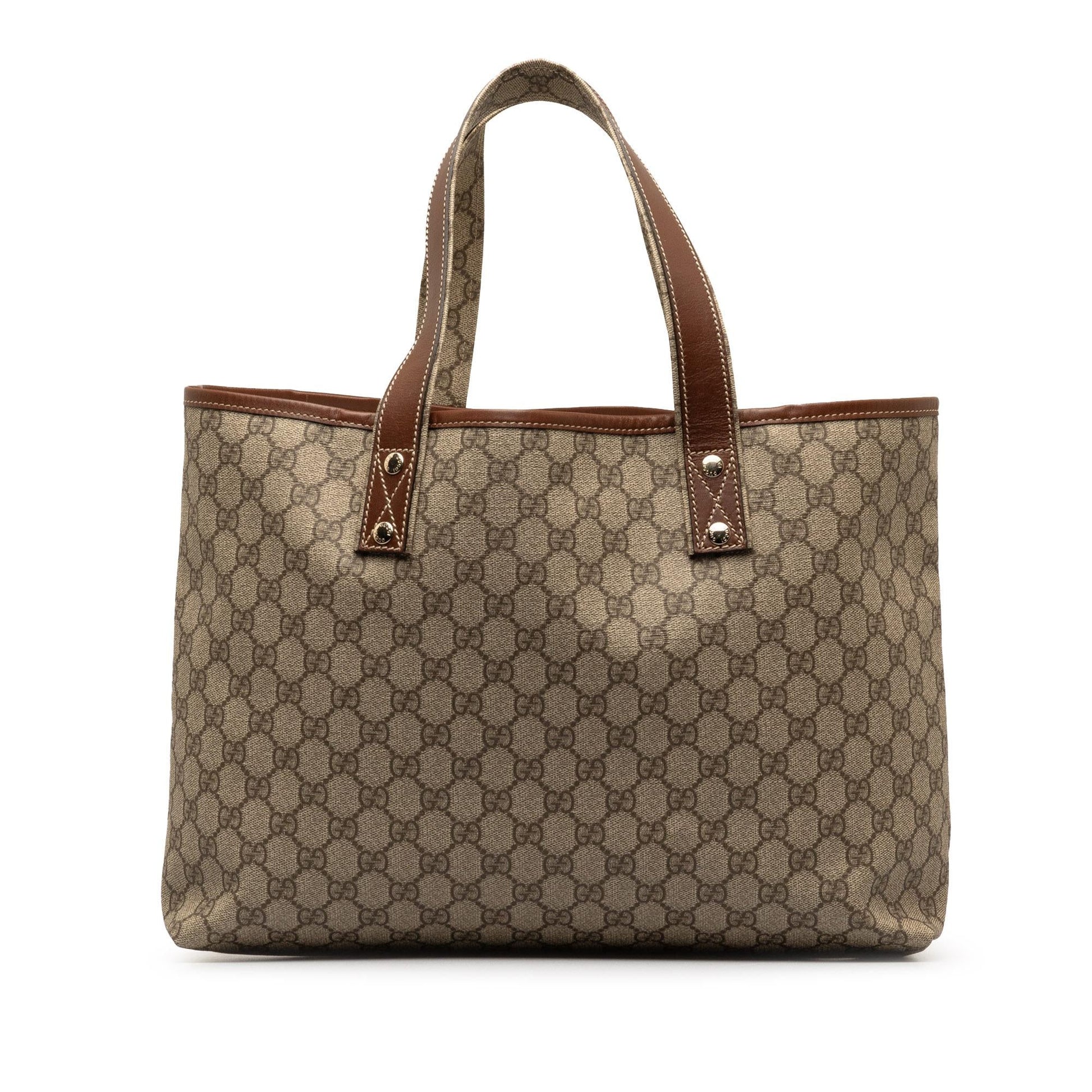 Gucci GG Supreme Web Loop SHG-Ew9uNi Canvas Brown Medium Tote Bag