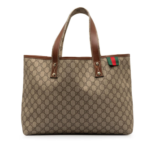 Gucci GG Supreme Web Loop SHG-Ew9uNi Canvas Brown Medium Tote Bag