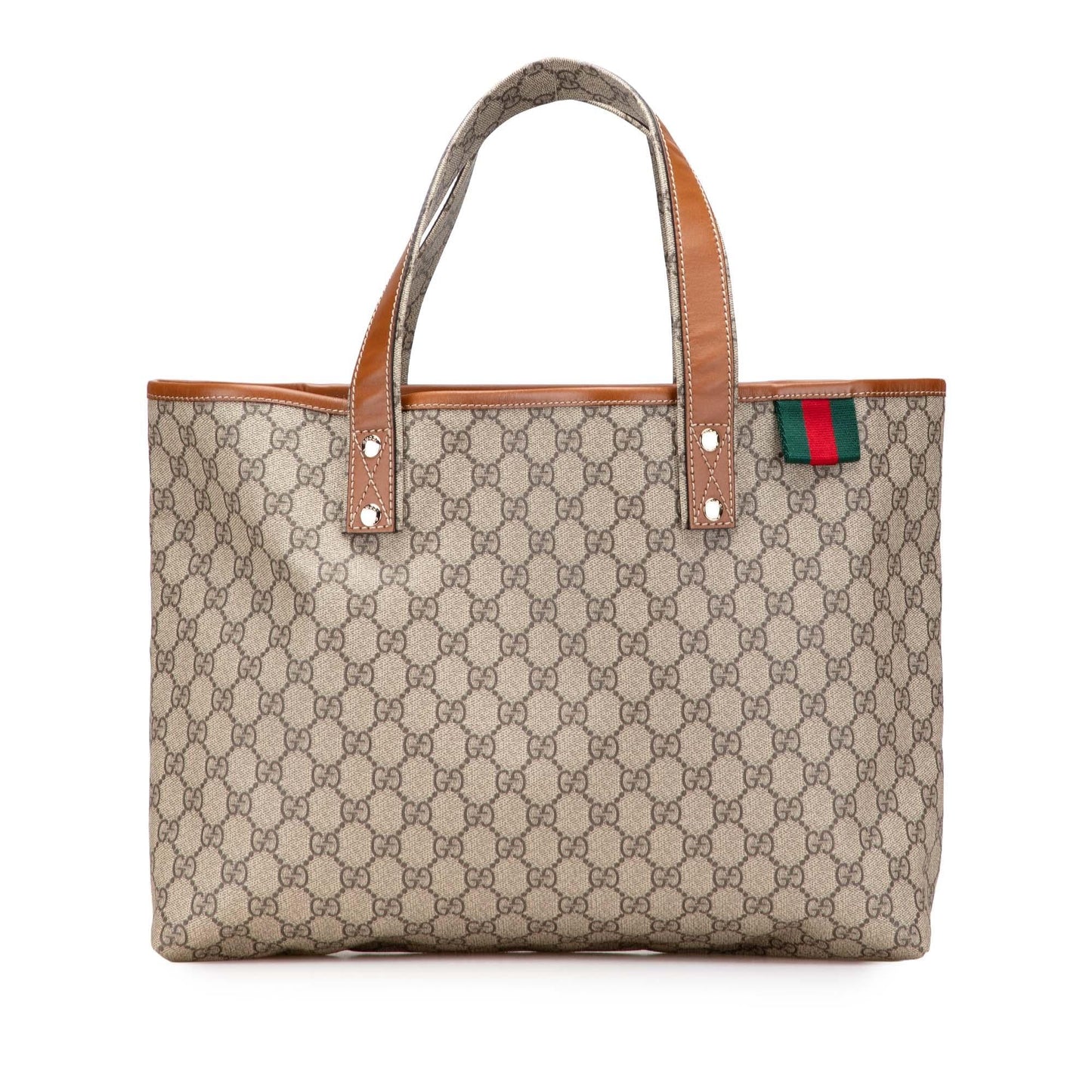 Gucci GG Supreme Web Loop Canvas Calf Brown Medium Tote Bag