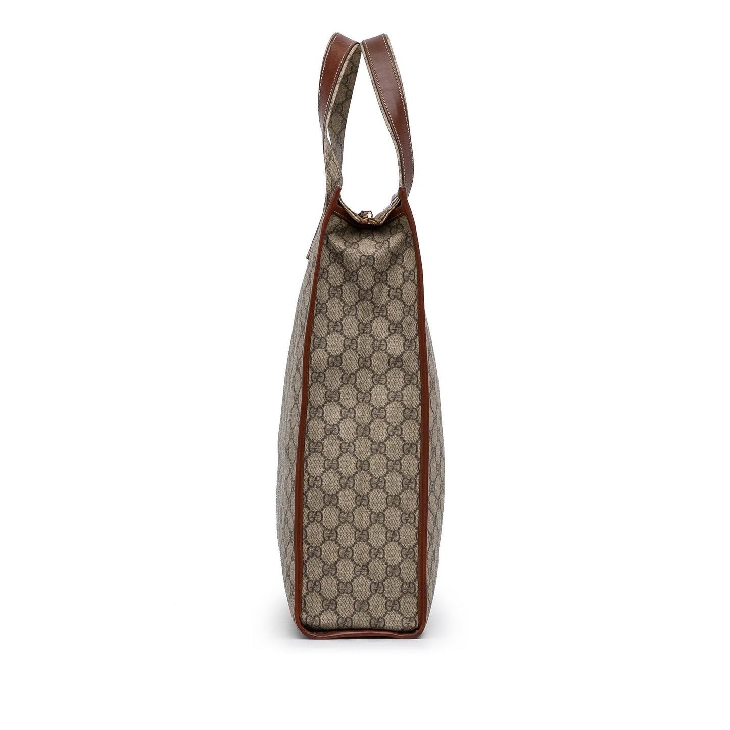 Gucci GG Supreme Web Loop Vertical Canvas Calf Brown Medium Tote Bag